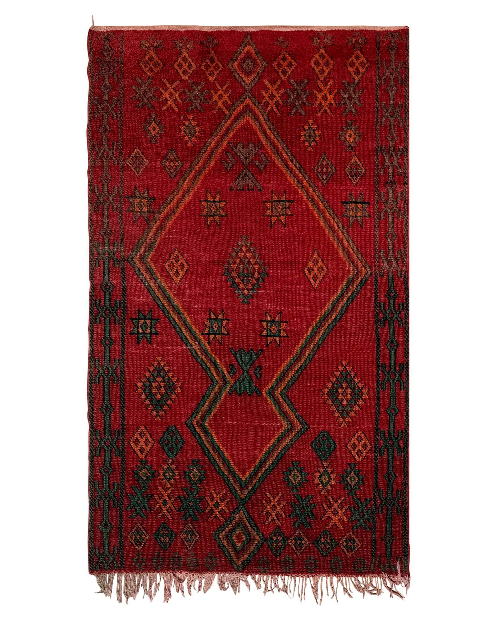 Red & Orange Vintage Moroccan Rug | 3'8 x 6