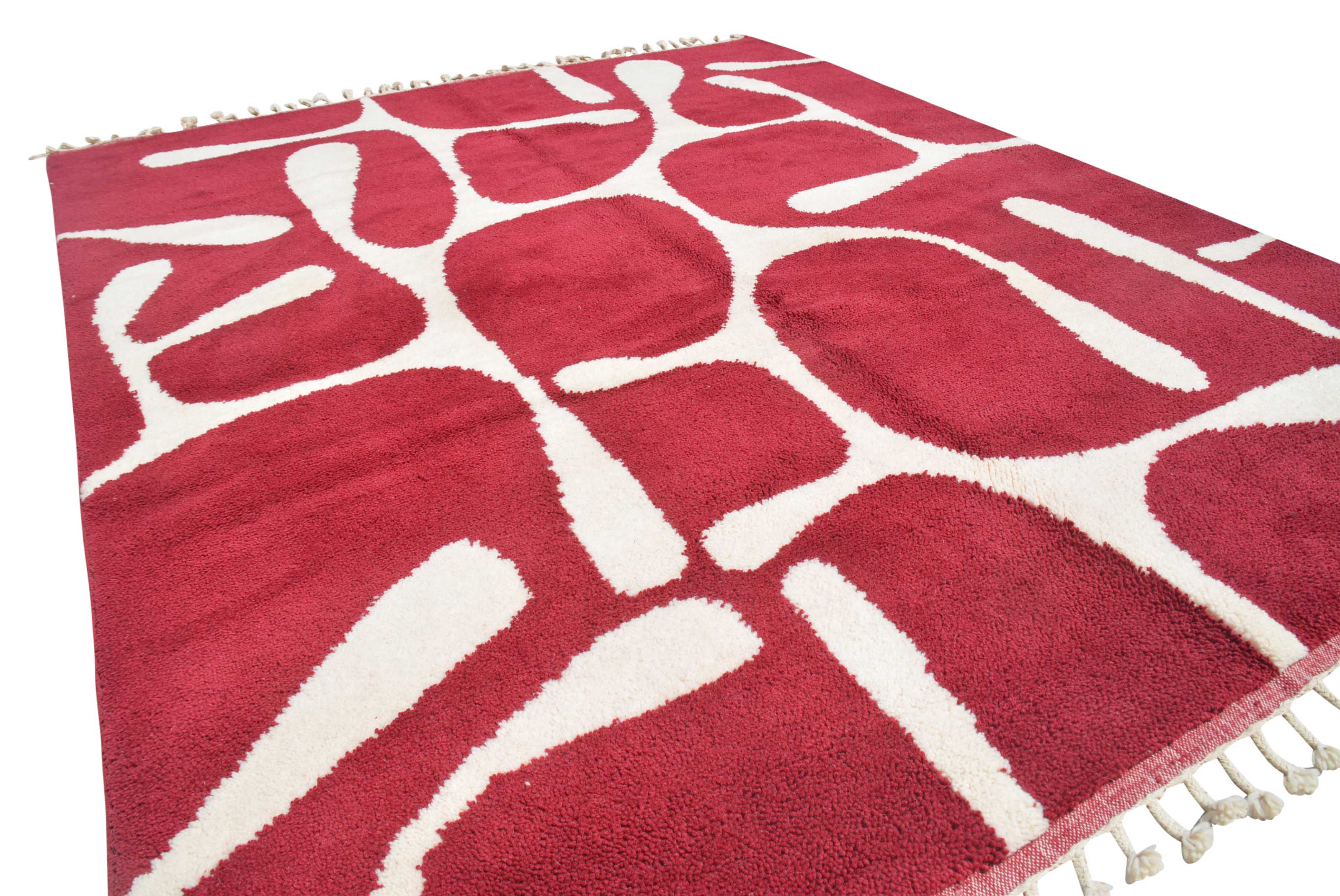 Ruby Flow | 8'x10' Deep Red & Ivory Abstract Boujaad Area Rug