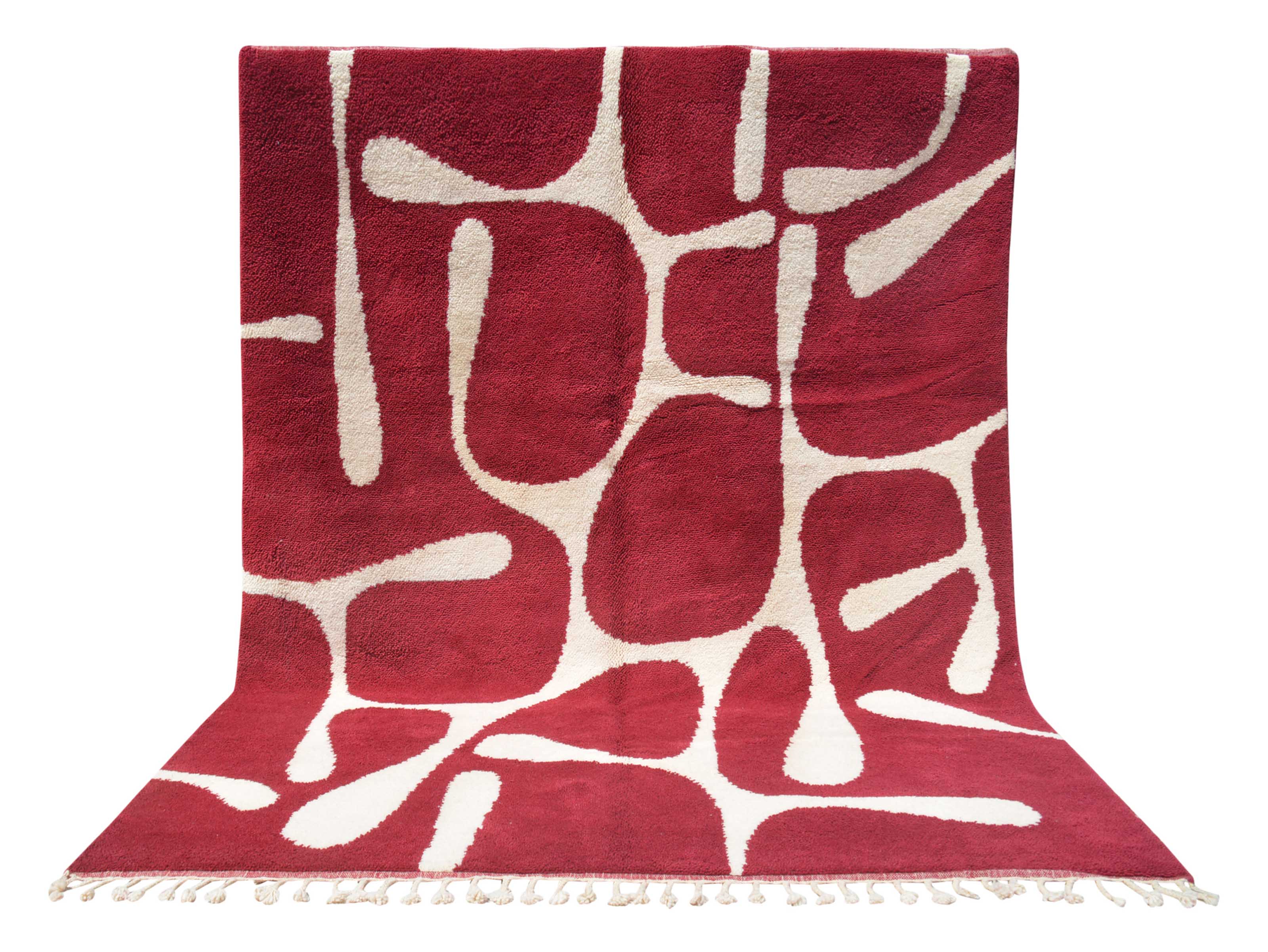 Ruby Flow | 8'x10' Deep Red & Ivory Abstract Boujaad Area Rug
