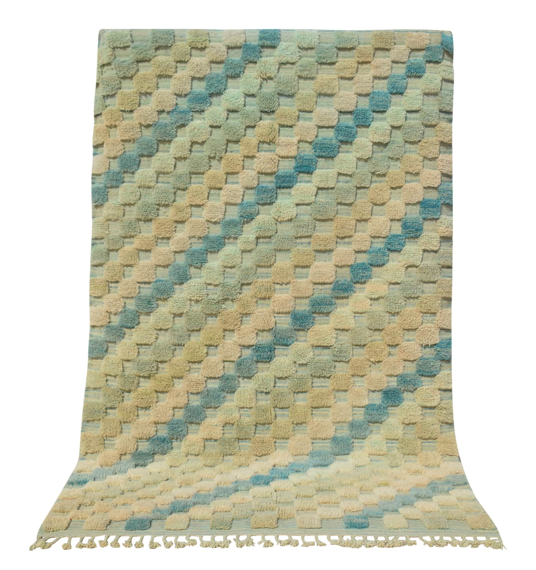 Seaglass Pathway | 5'x8' Coastal Blue & Cream Modern Moroccan Rug