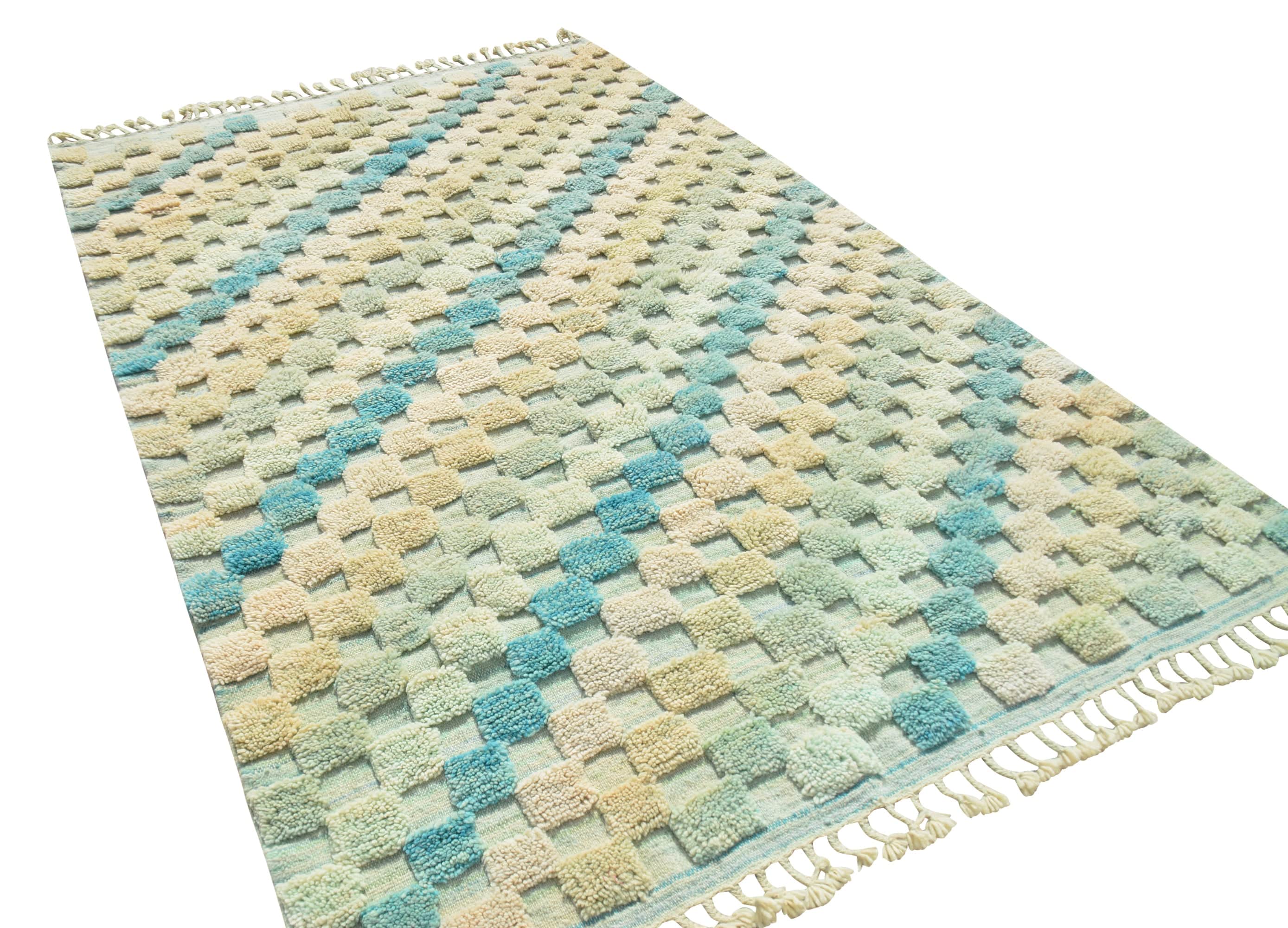 Seaglass Pathway | 5'x8' Coastal Blue & Cream Modern Moroccan Rug