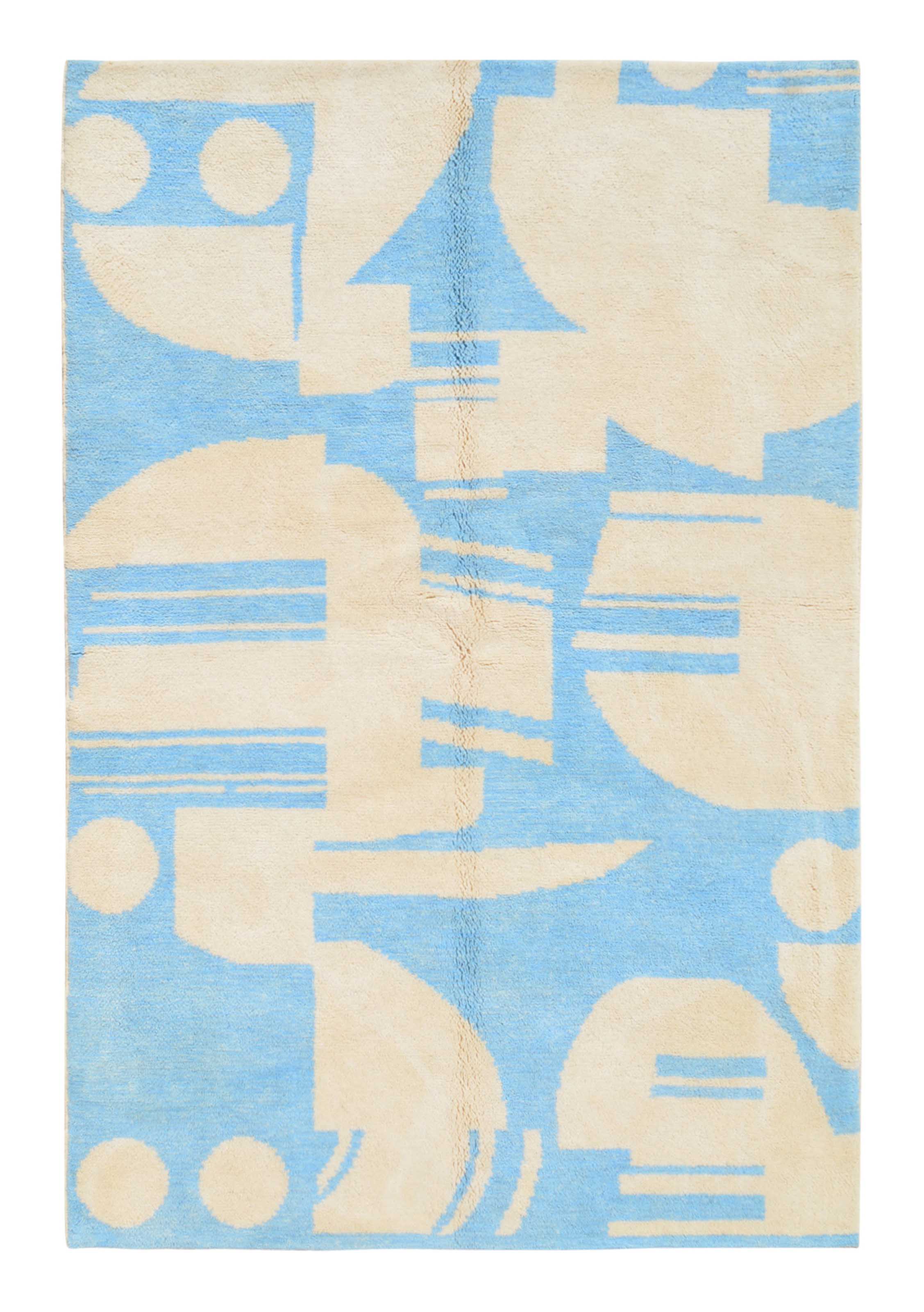 Summer Sky | 6'x9' Blue & Beige Abstract Moroccan Rug (No Fringe)