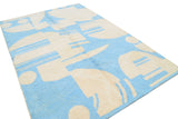 Summer Sky | 6'x9' Blue & Beige Abstract Moroccan Rug (No Fringe)