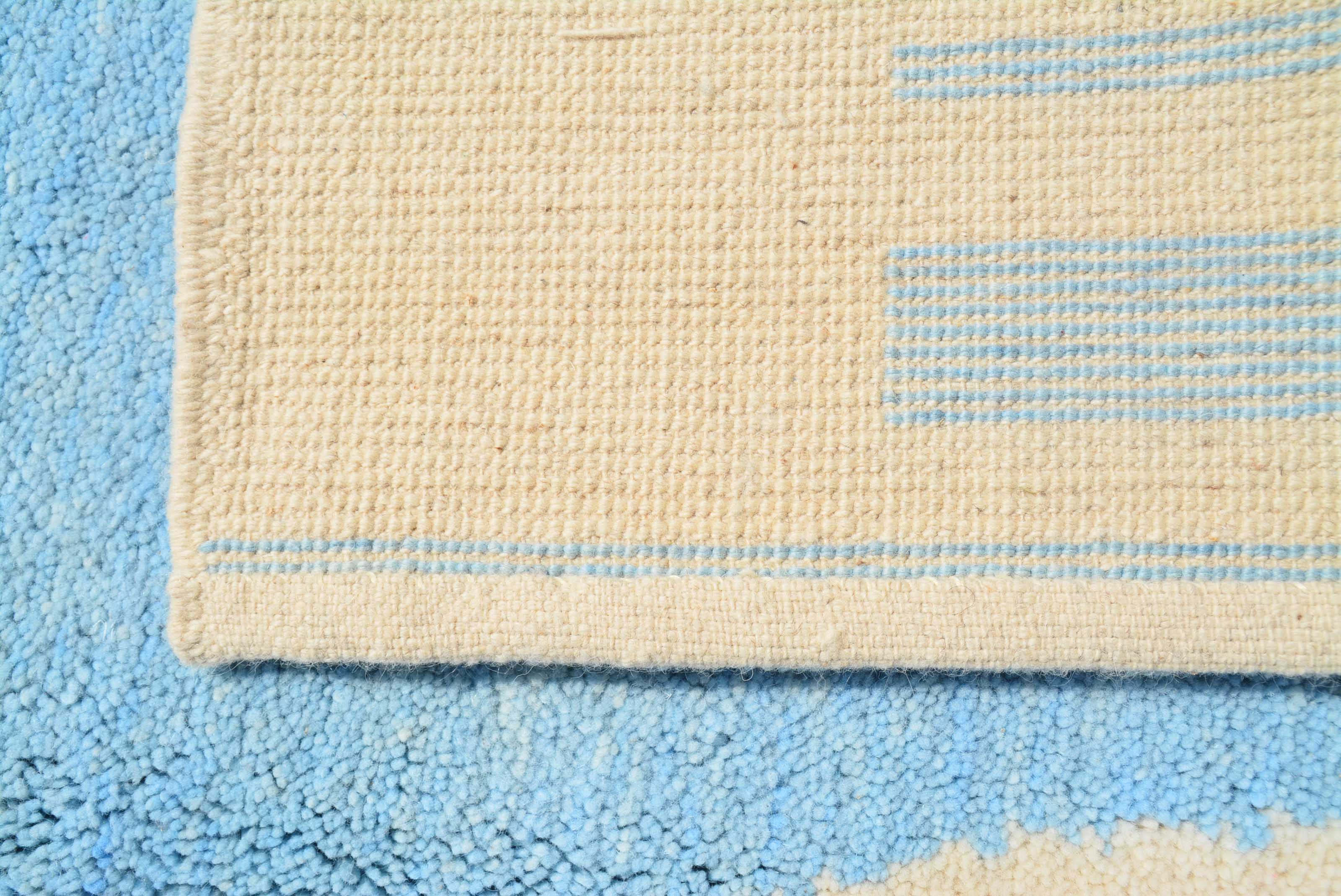 Summer Sky | 6'x9' Blue & Beige Abstract Moroccan Rug (No Fringe)