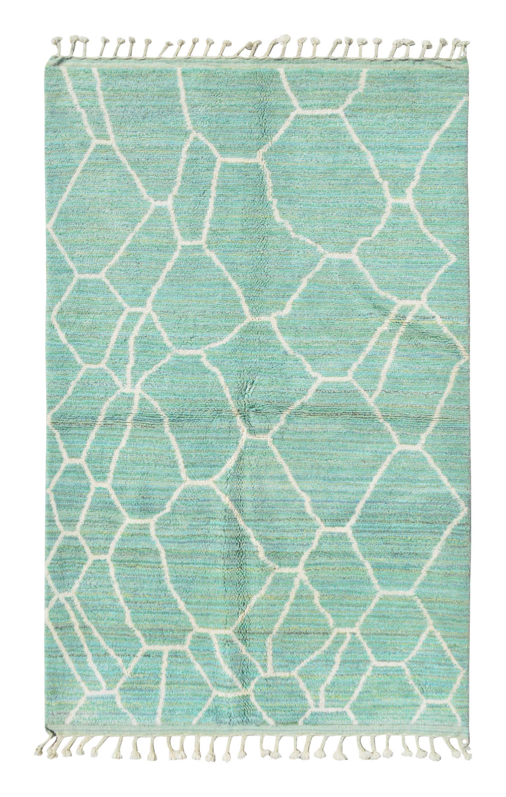 Surf | 5'x8' Turquoise & White Geometric Azilal Area Rug