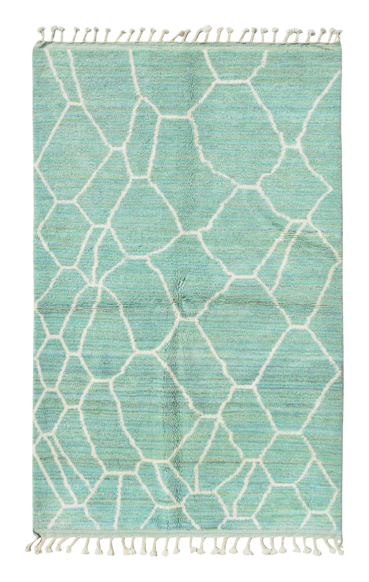 Surf | 5'x8' Turquoise & White Geometric Azilal Area Rug