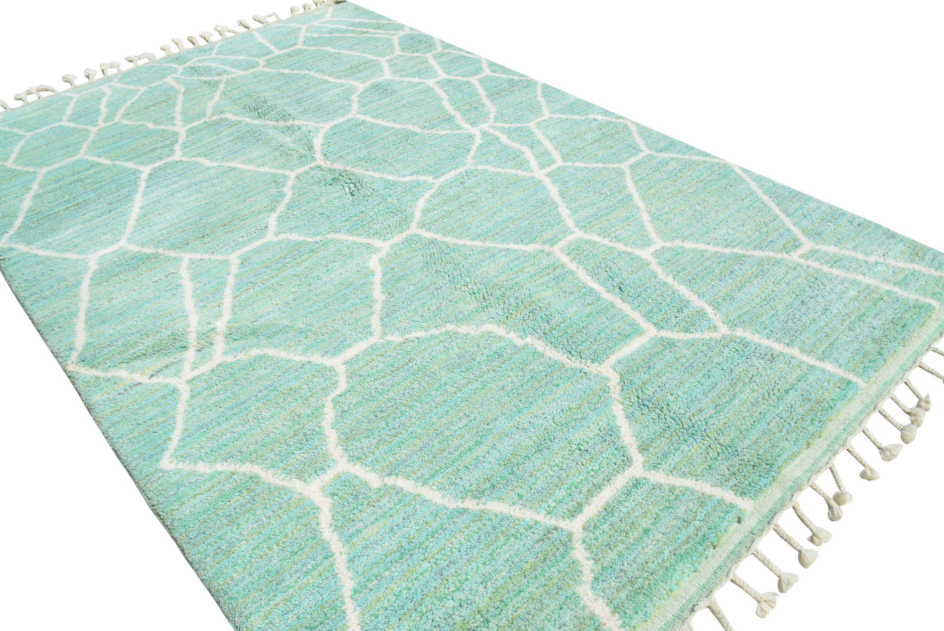 Surf | 5'x8' Turquoise & White Geometric Azilal Area Rug
