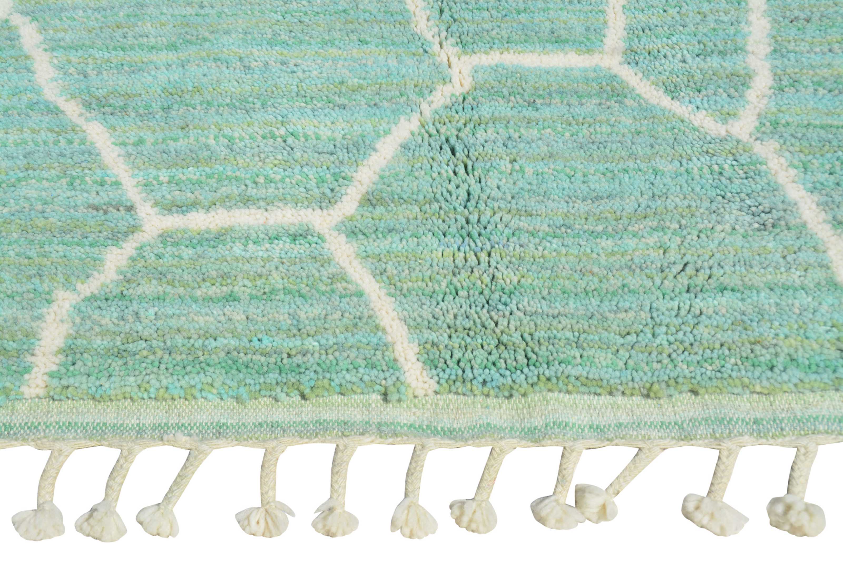 Surf | 5'x8' Turquoise & White Geometric Azilal Area Rug