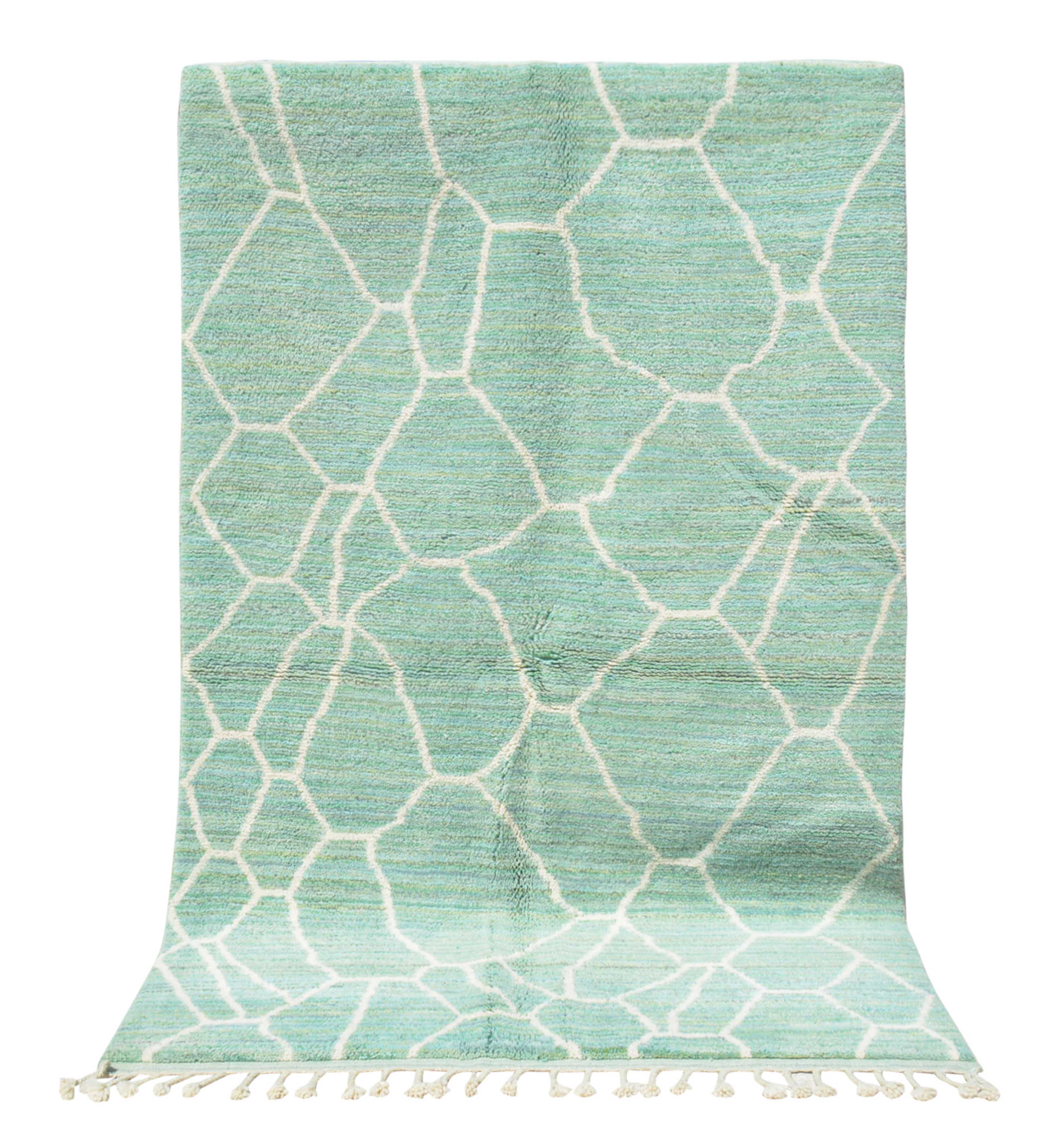 Surf | 5'x8' Turquoise & White Geometric Azilal Area Rug