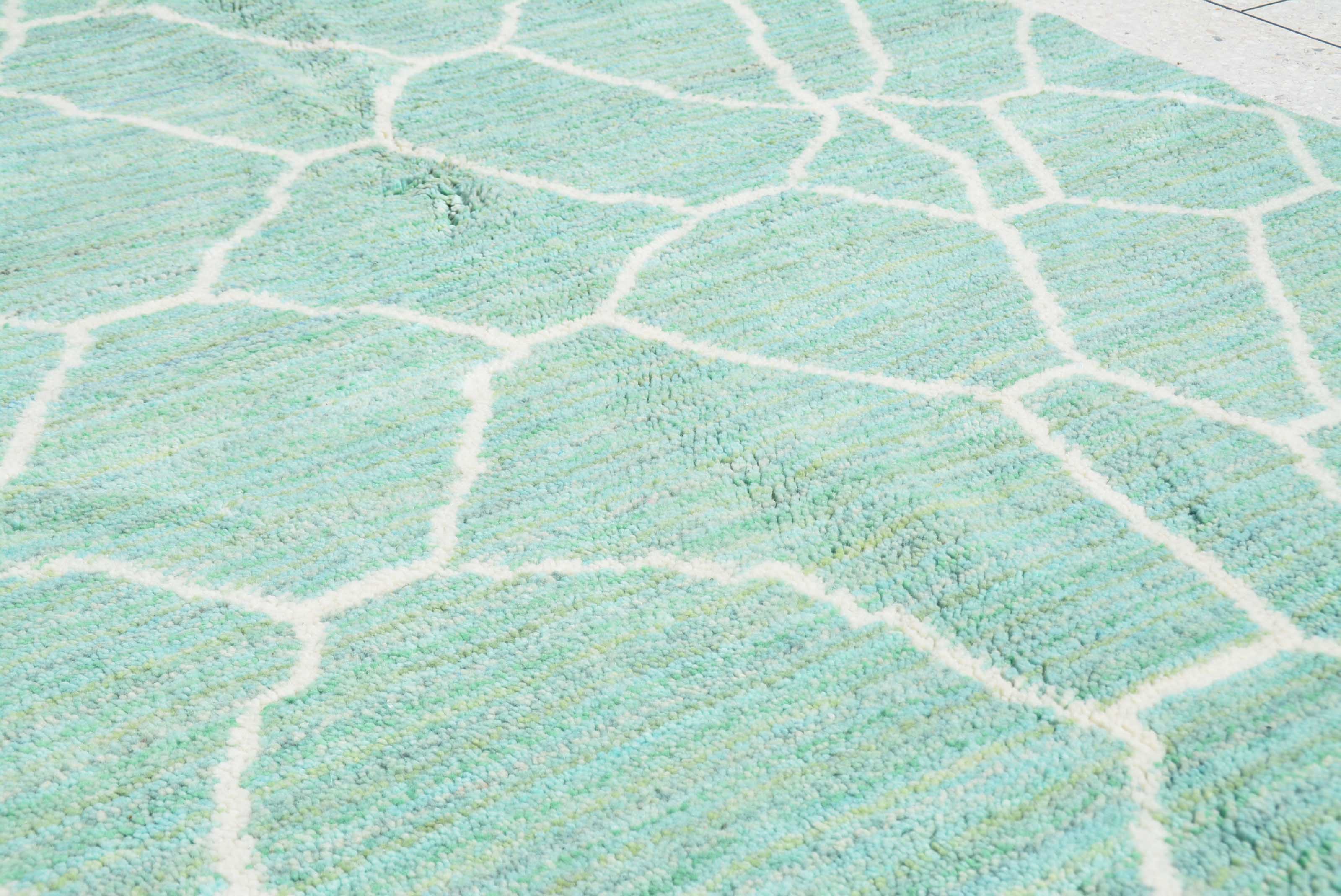 Surf Moroccan Rug - Handwoven Turquoise and White Geometric Design