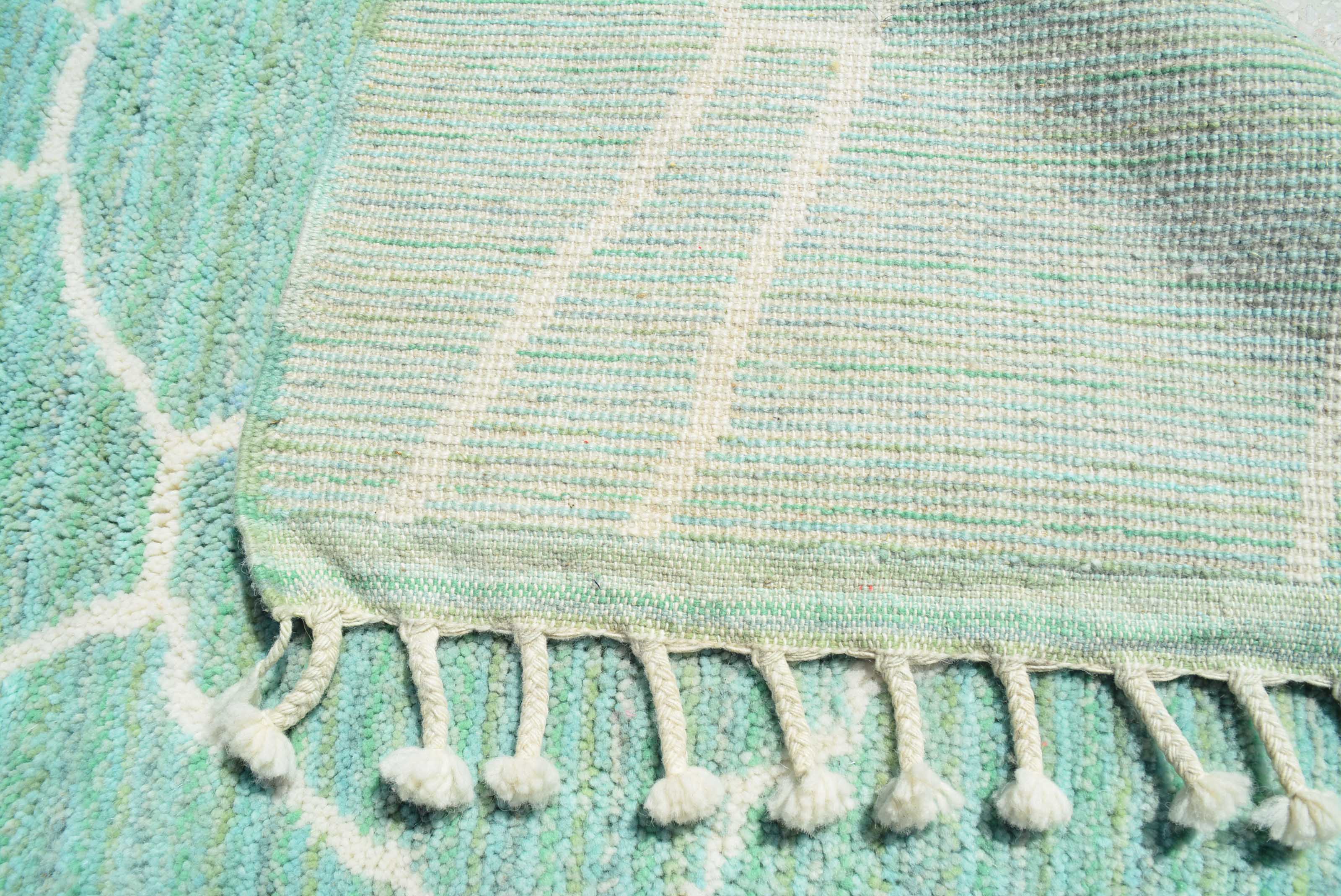 Surf Moroccan Rug - Handwoven Turquoise and White Geometric Design
