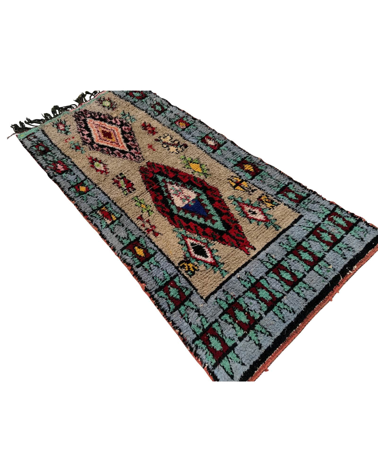 Tan & Blue Vintage Moroccan Rug | 3'4 x 7