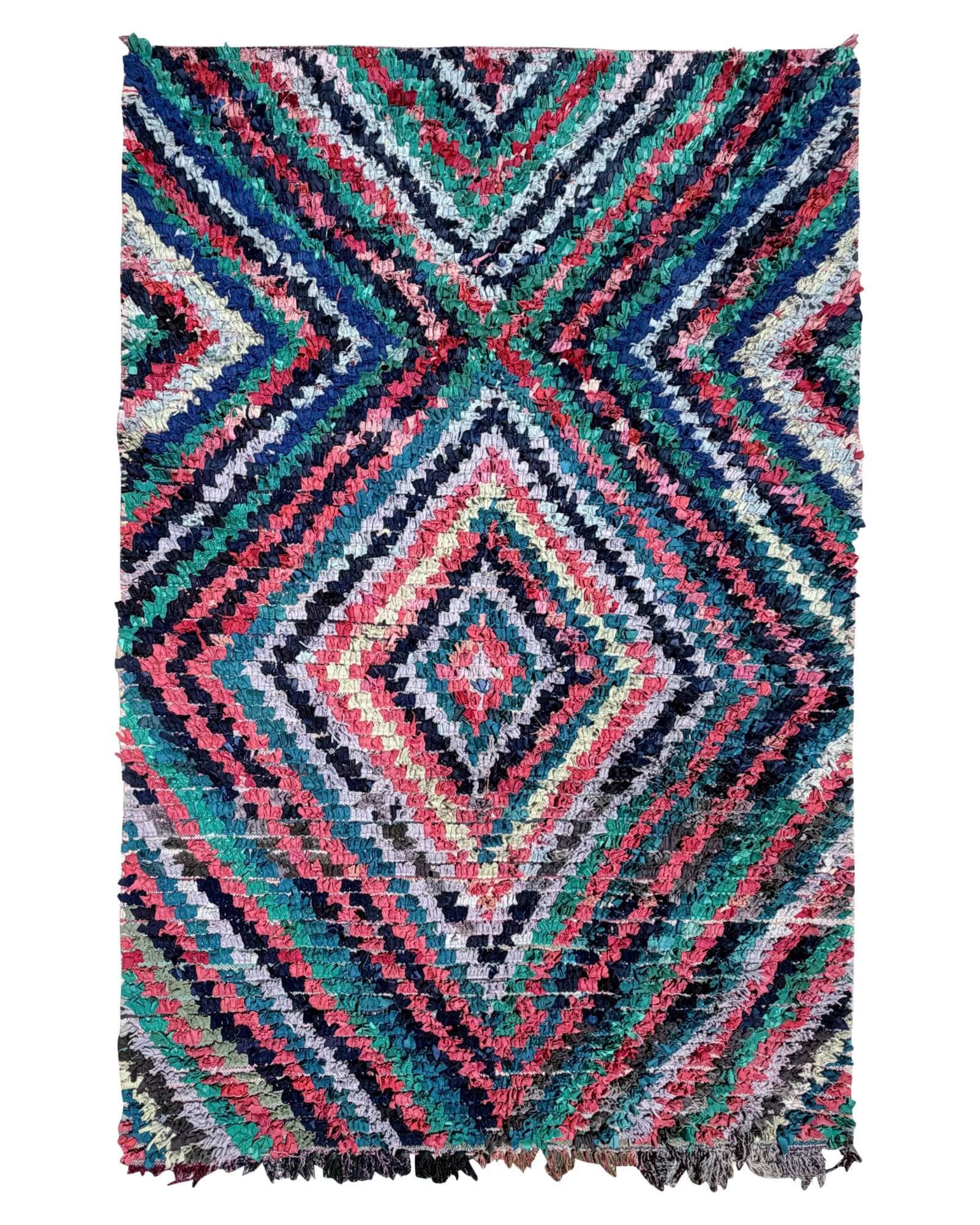 Teal & Pink Vintage Moroccan Rag Rug | 5x8