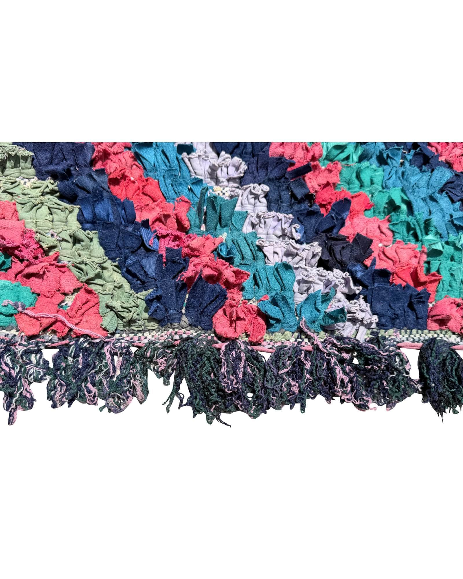 Teal & Pink Vintage Moroccan Rag Rug | 5x8