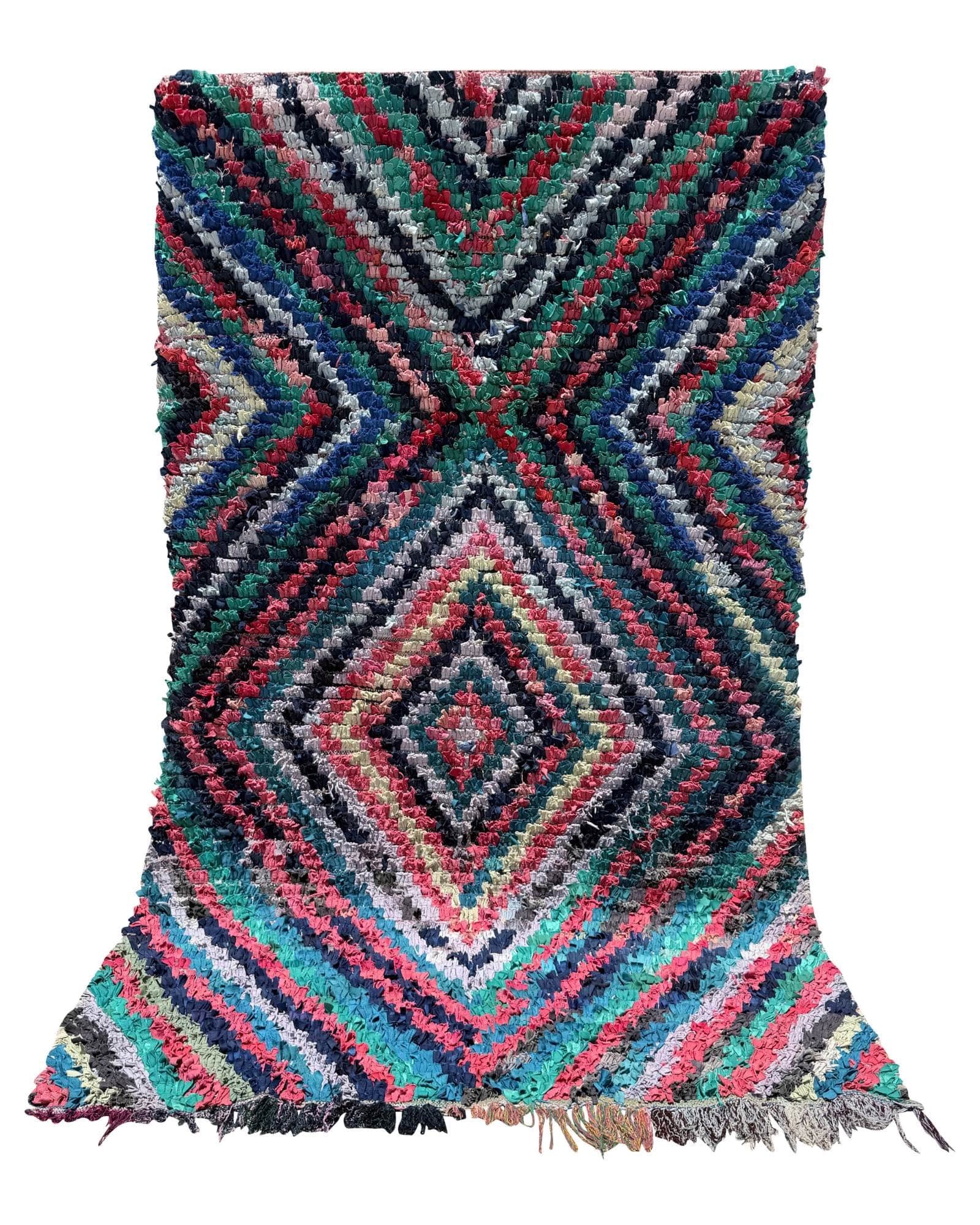 Teal & Pink Vintage Moroccan Rag Rug | 5x8