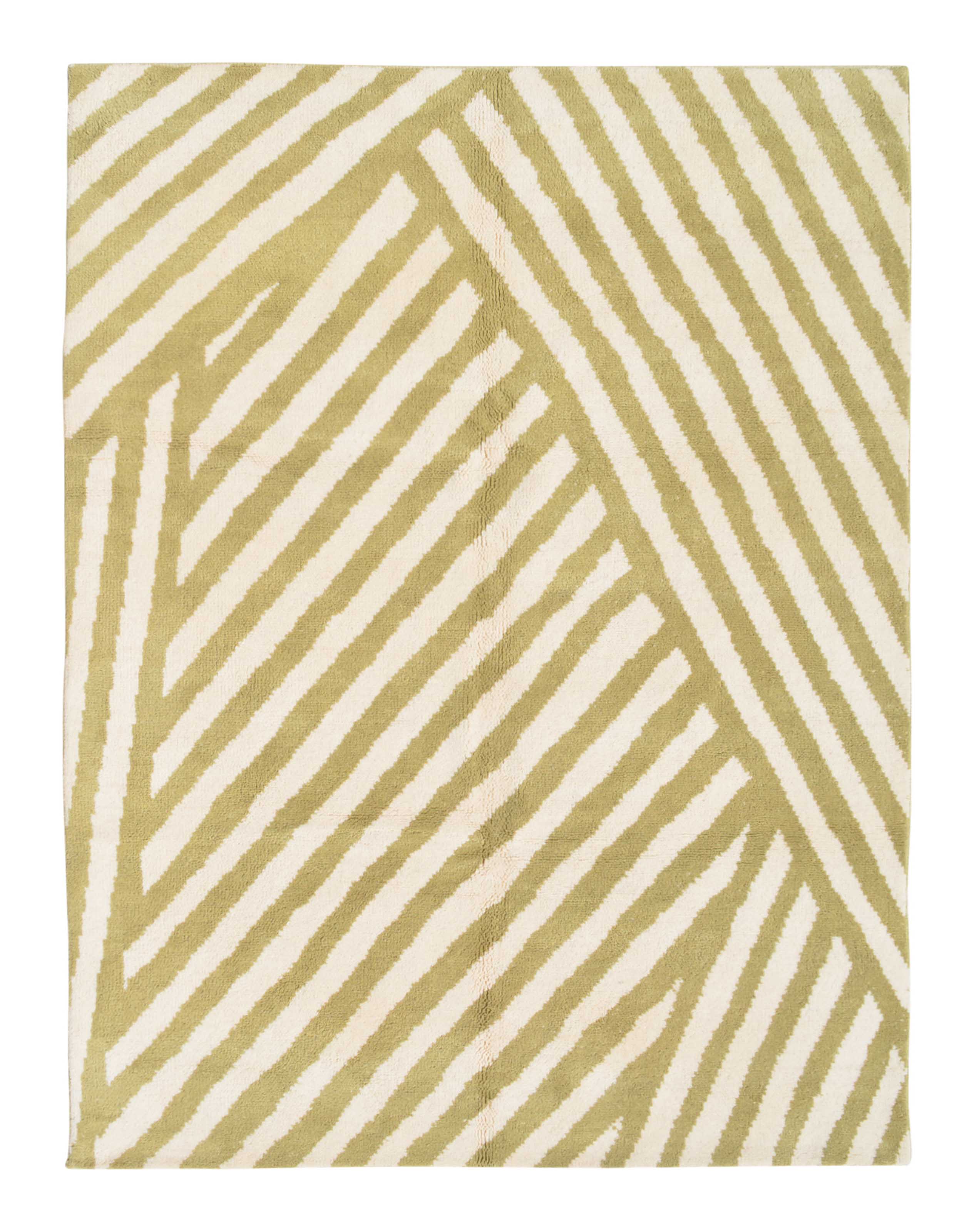 The Magic | 8'x10' Light Green & White Striped Moroccan Area Rug