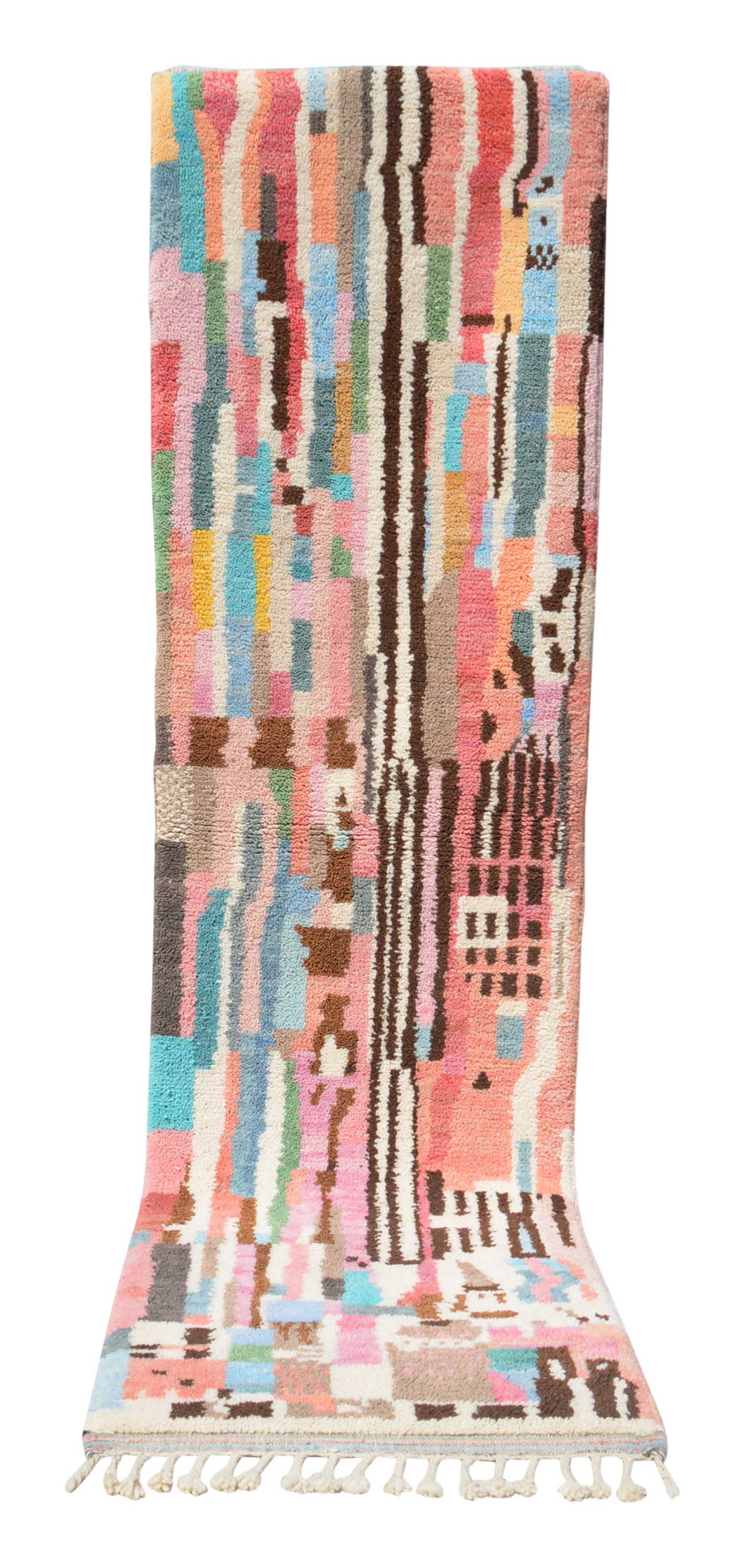 Vibrant Path | 2'4"x8' Colorful Pink & Blue Azilal Hallway Runner