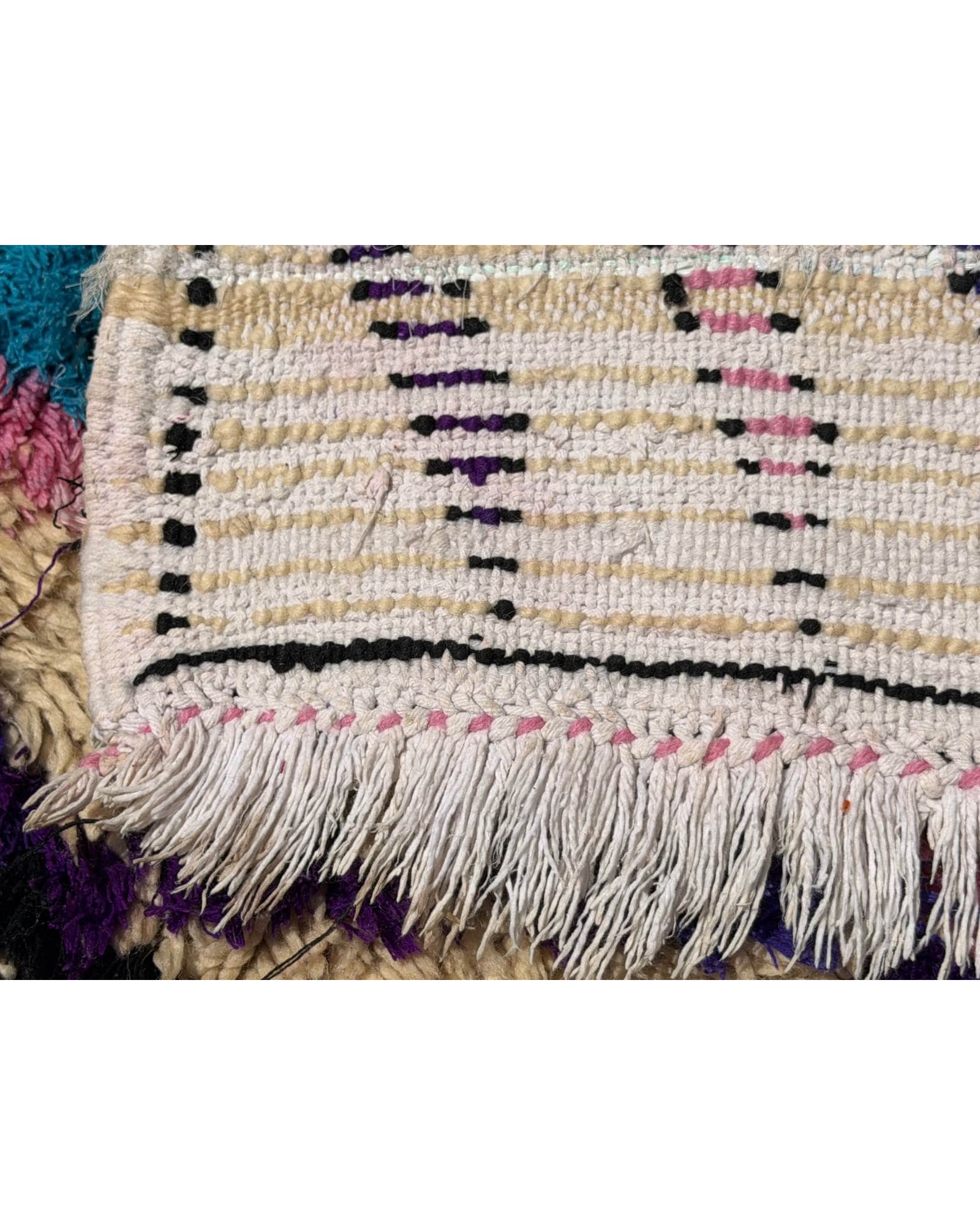 White & Blue Vintage Moroccan Rag Rug | 3x6