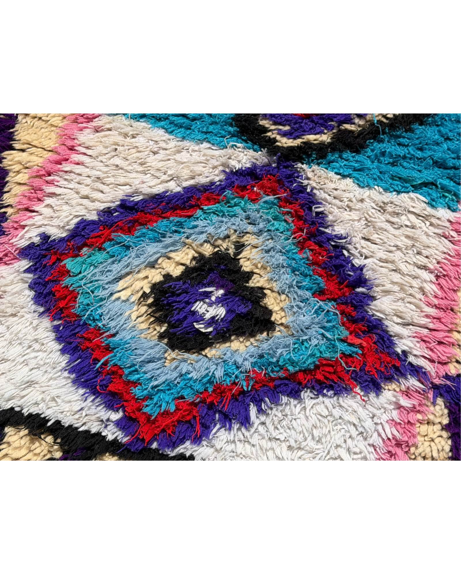 White & Blue Vintage Moroccan Rag Rug | 3x6