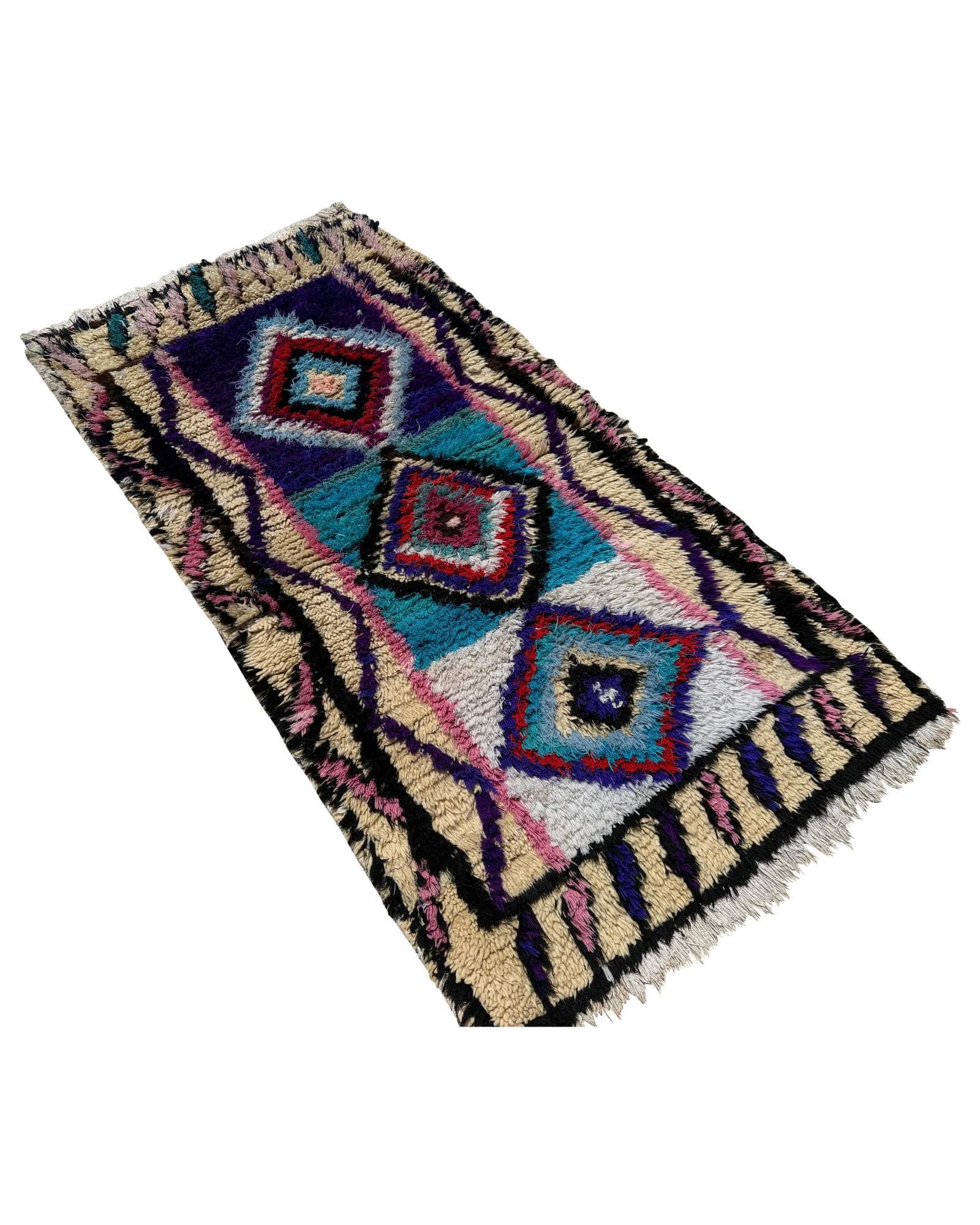 White & Blue Vintage Moroccan Rag Rug | 3x6