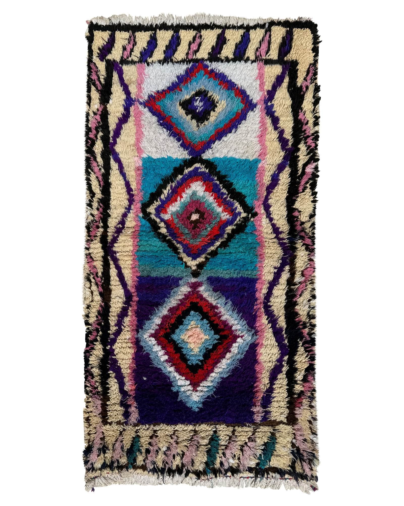 White & Blue Vintage Moroccan Rag Rug | 3x6