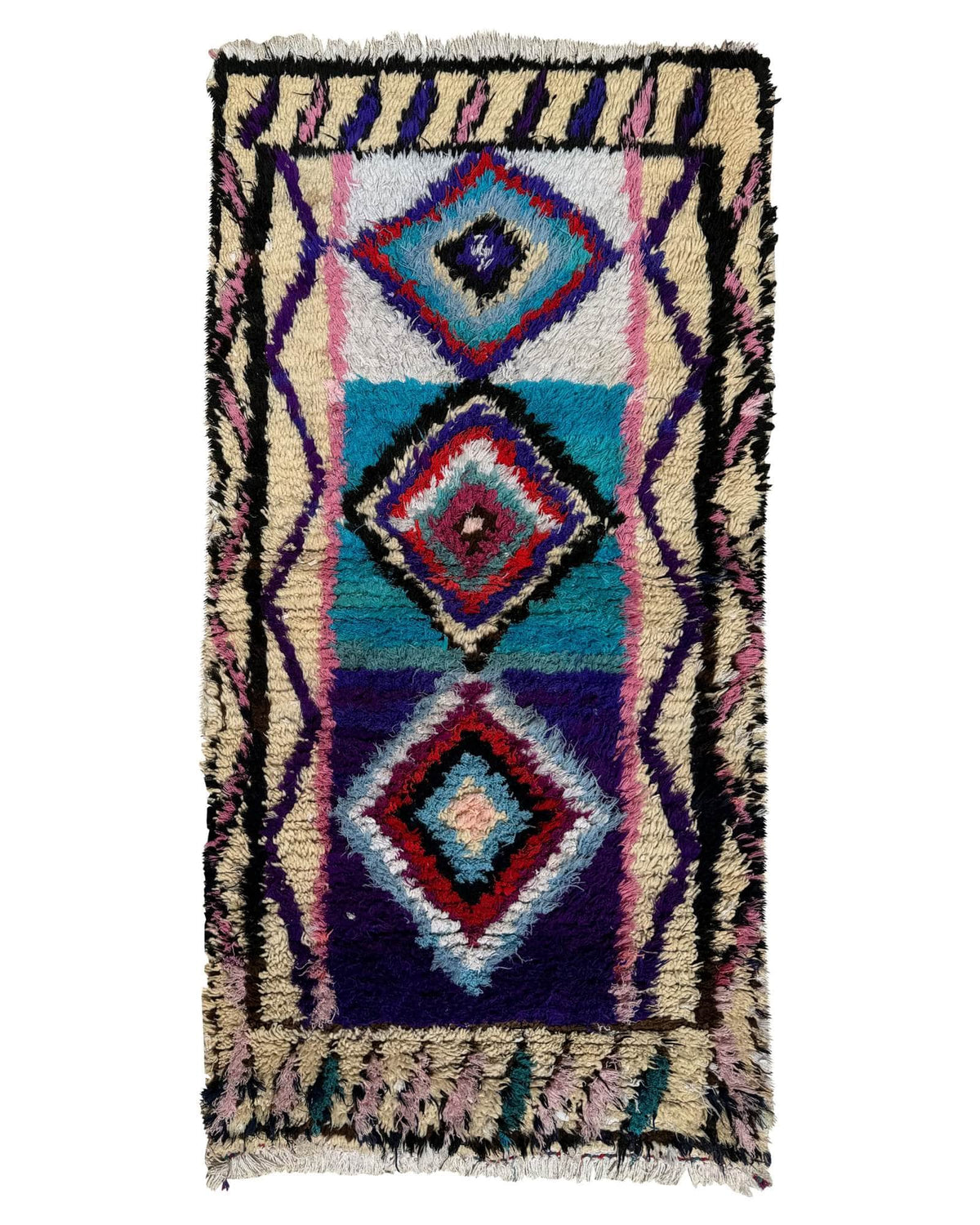 White & Blue Vintage Moroccan Rag Rug | 3x6