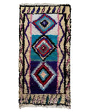White & Blue Vintage Moroccan Rag Rug | 3x6