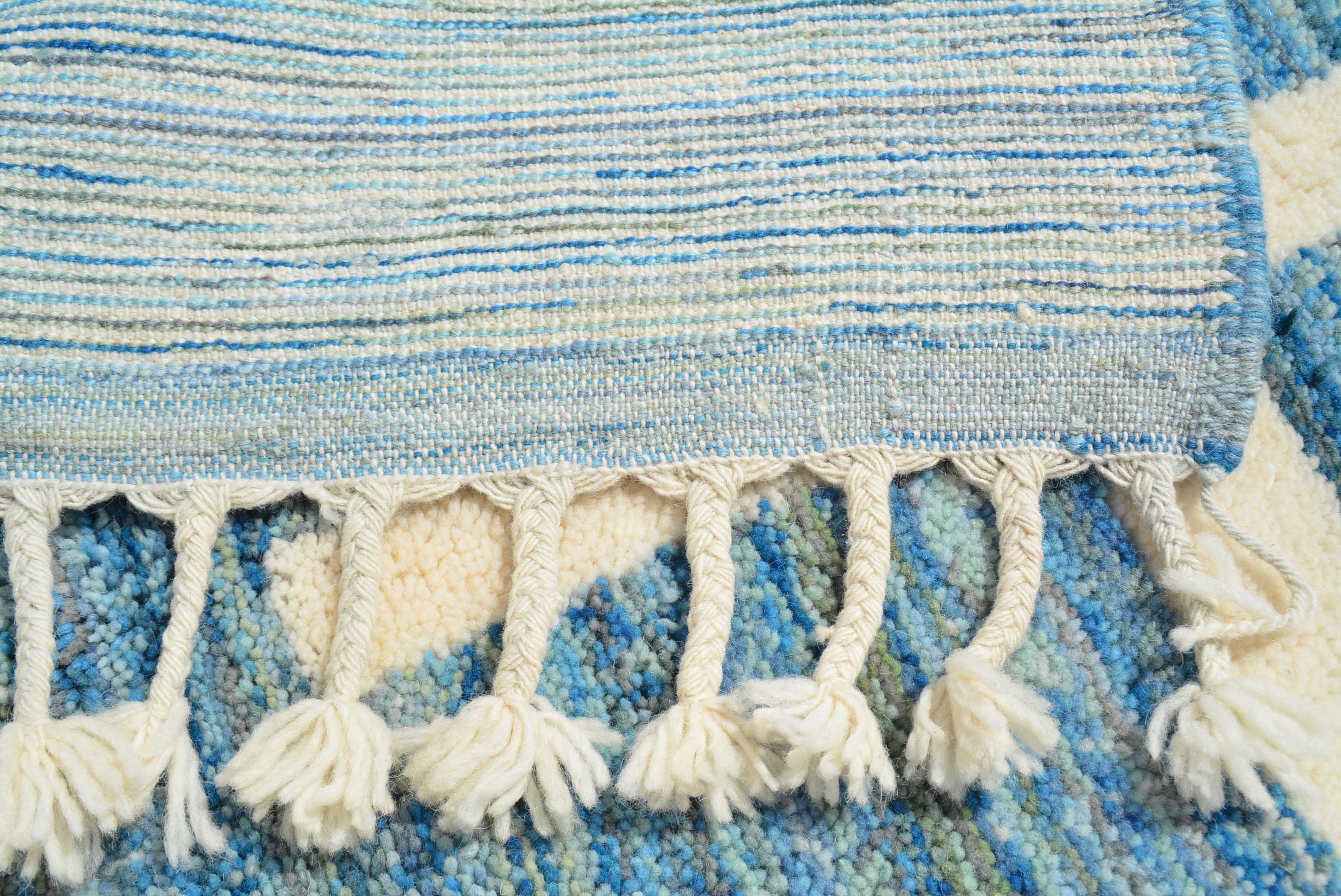Blue white lines Handmade Rug