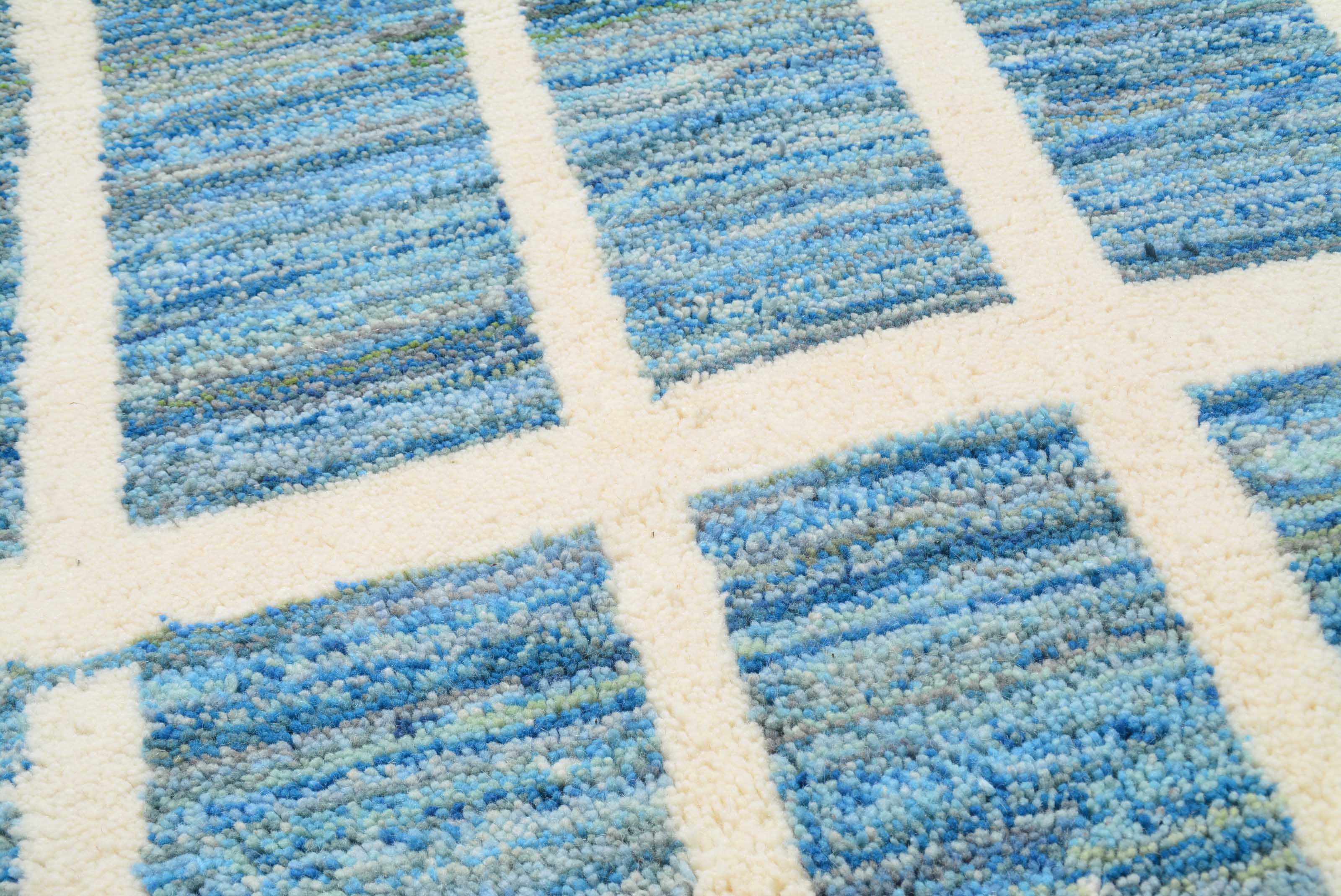 Blue white lines Handmade Rug