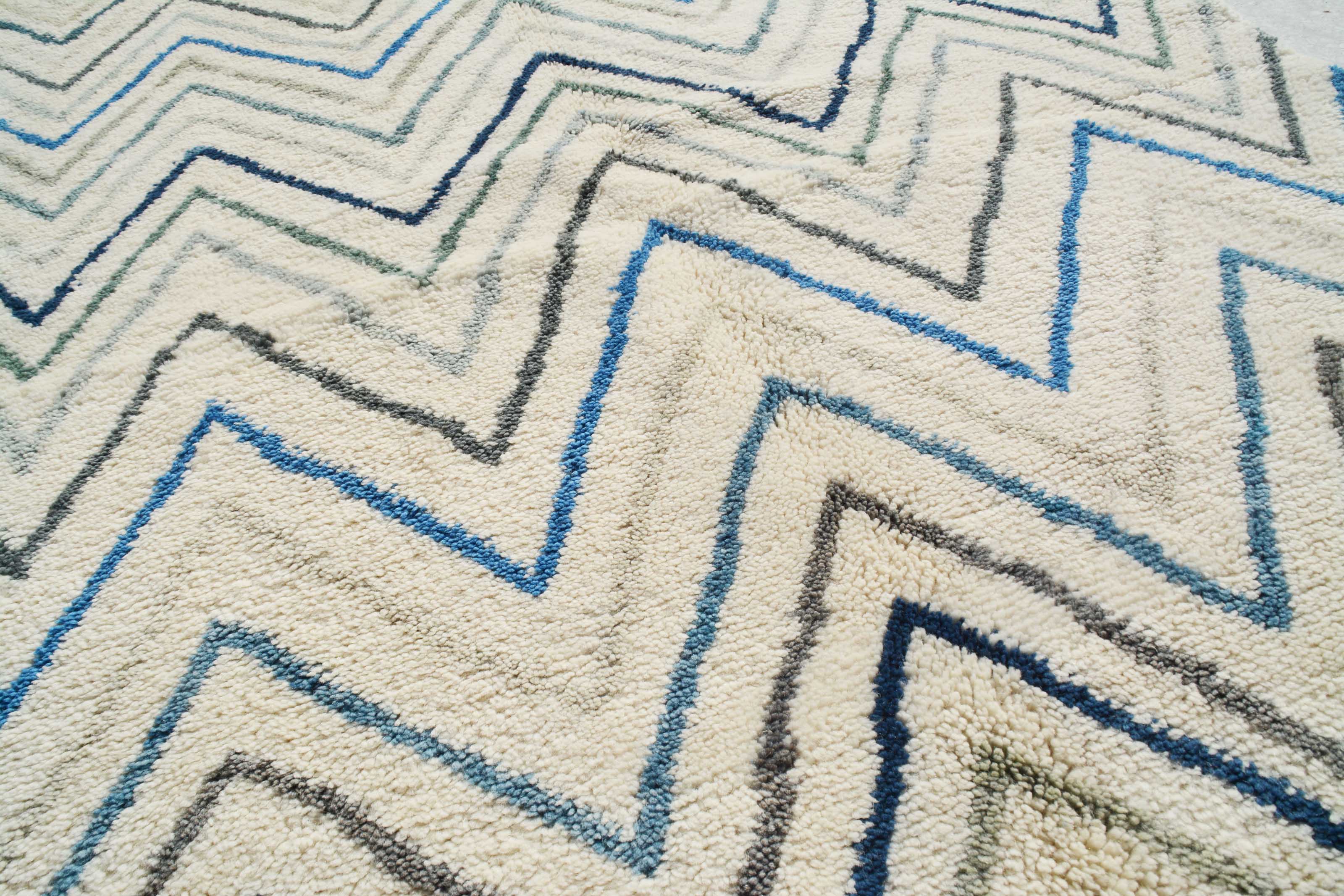 Blue ZigZag Handmade Moroccan Rug | Navy Blue And Brown Area Rugs