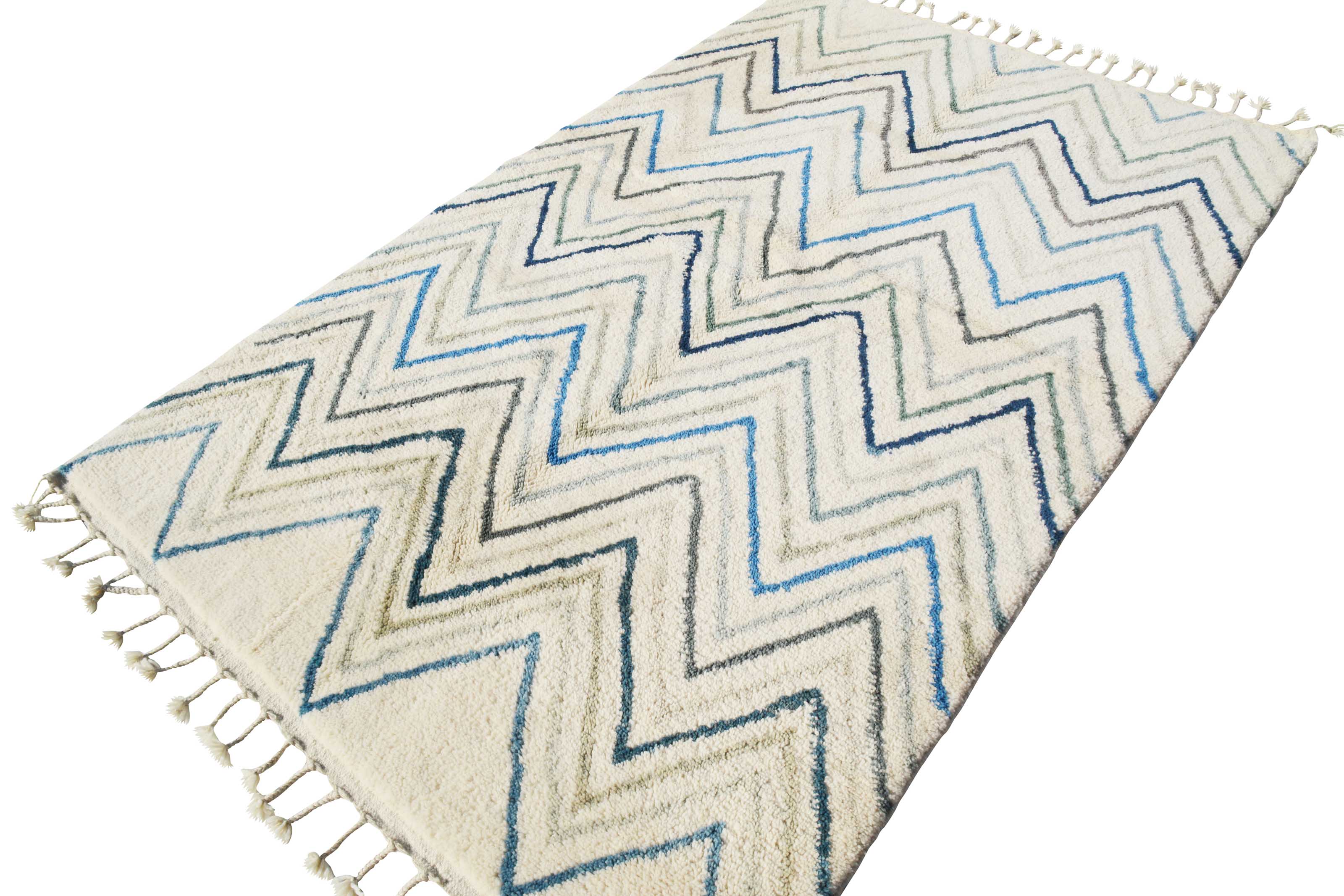 Blue ZigZag Handmade Moroccan Rug | Navy Blue And Brown Area Rugs