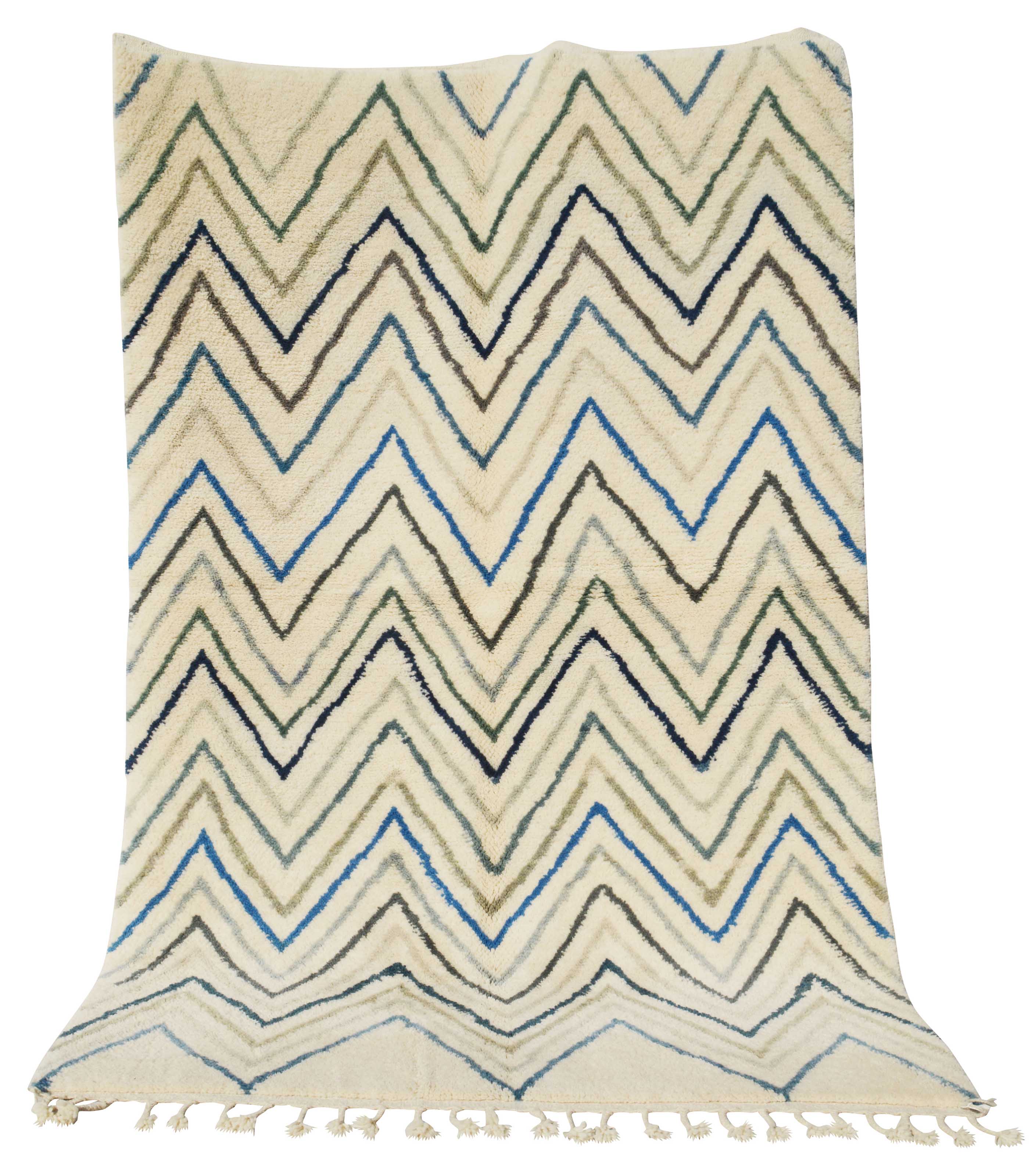 Blue ZigZag Handmade Moroccan Rug | Navy Blue And Brown Area Rugs