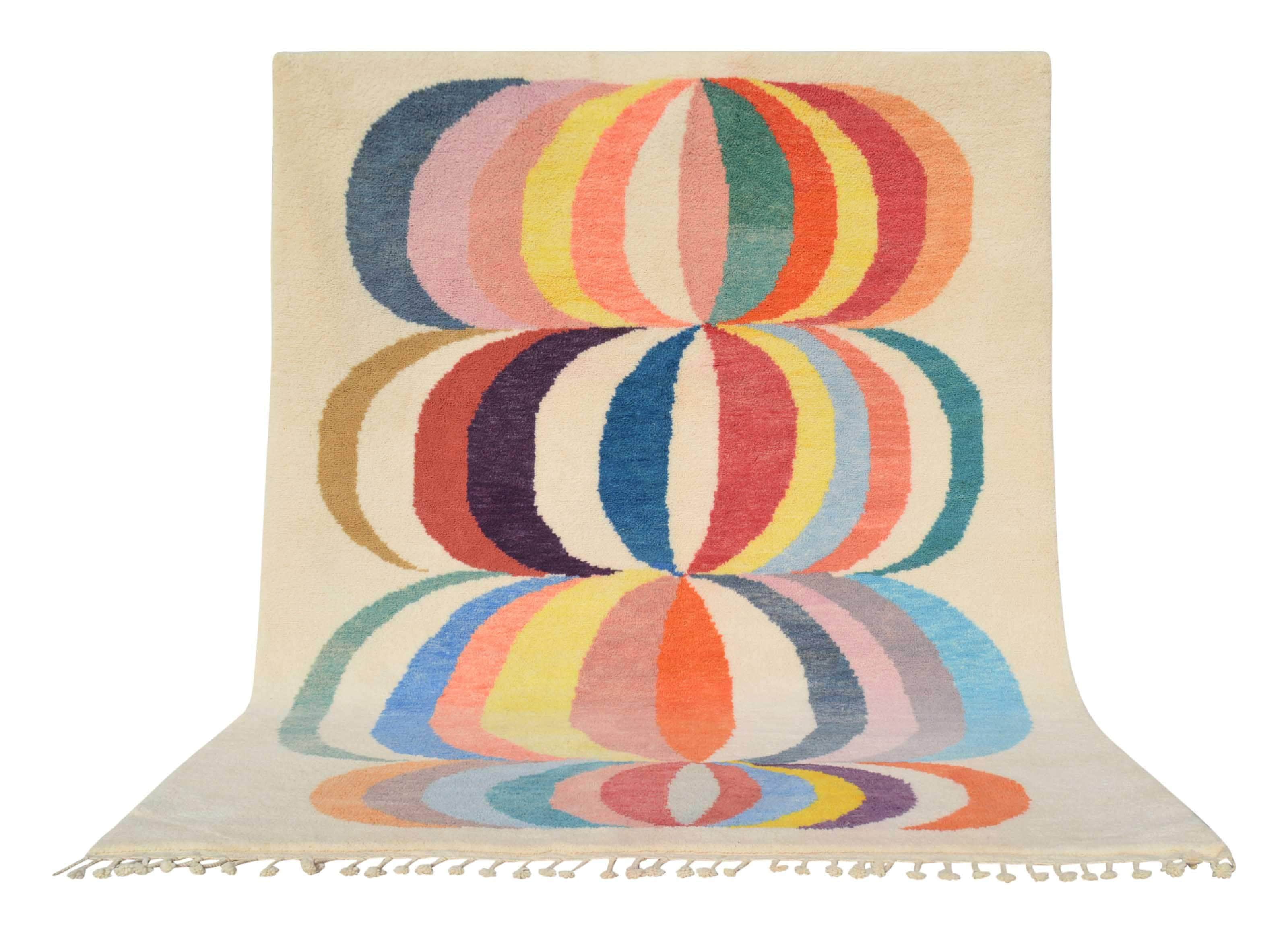 Handmade Moroccan Rug with Colorful Circles - Add a touch of joy to your home