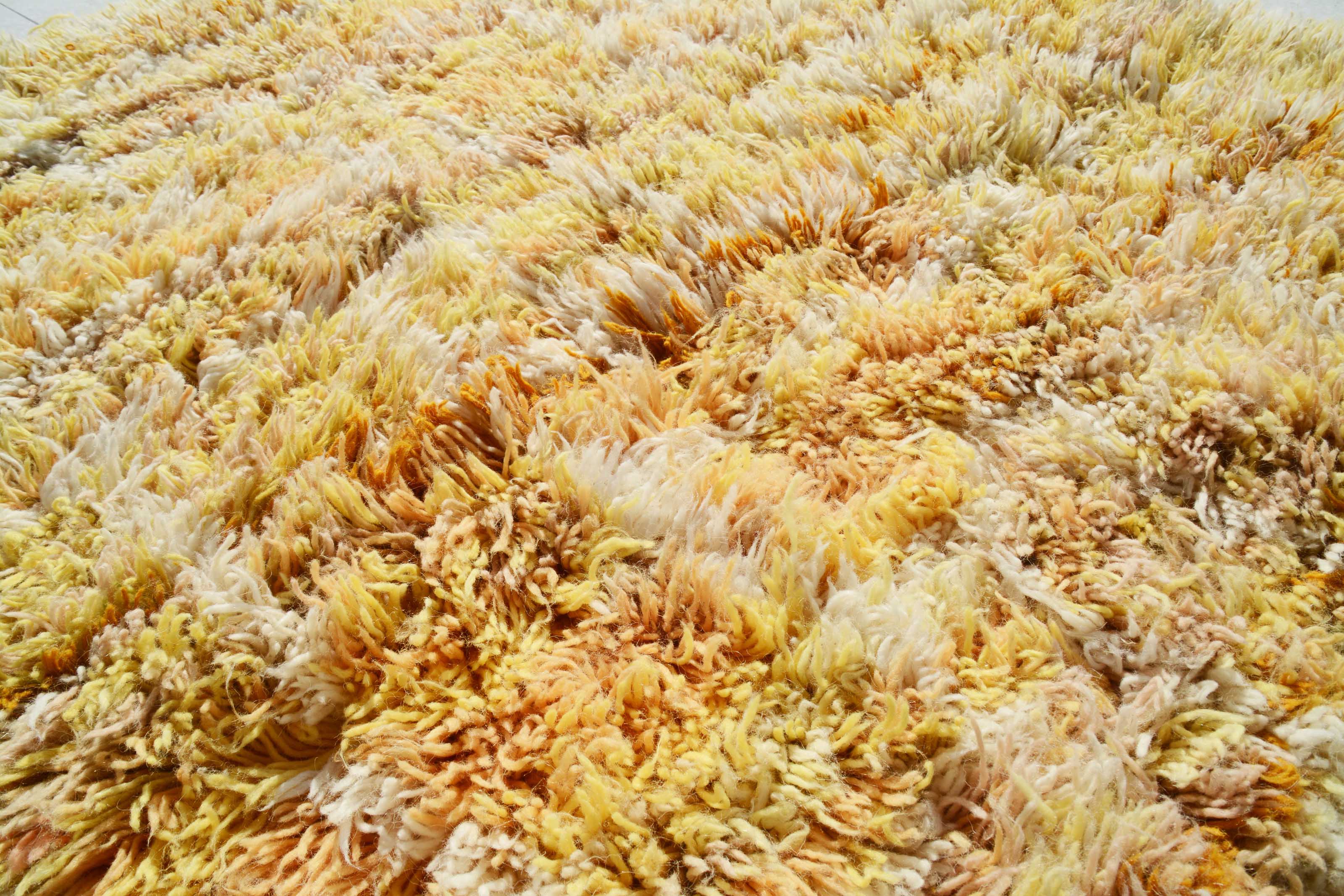 Handmade Yellow Shaggy Moroccan Rug | Multicolor Area Rug
