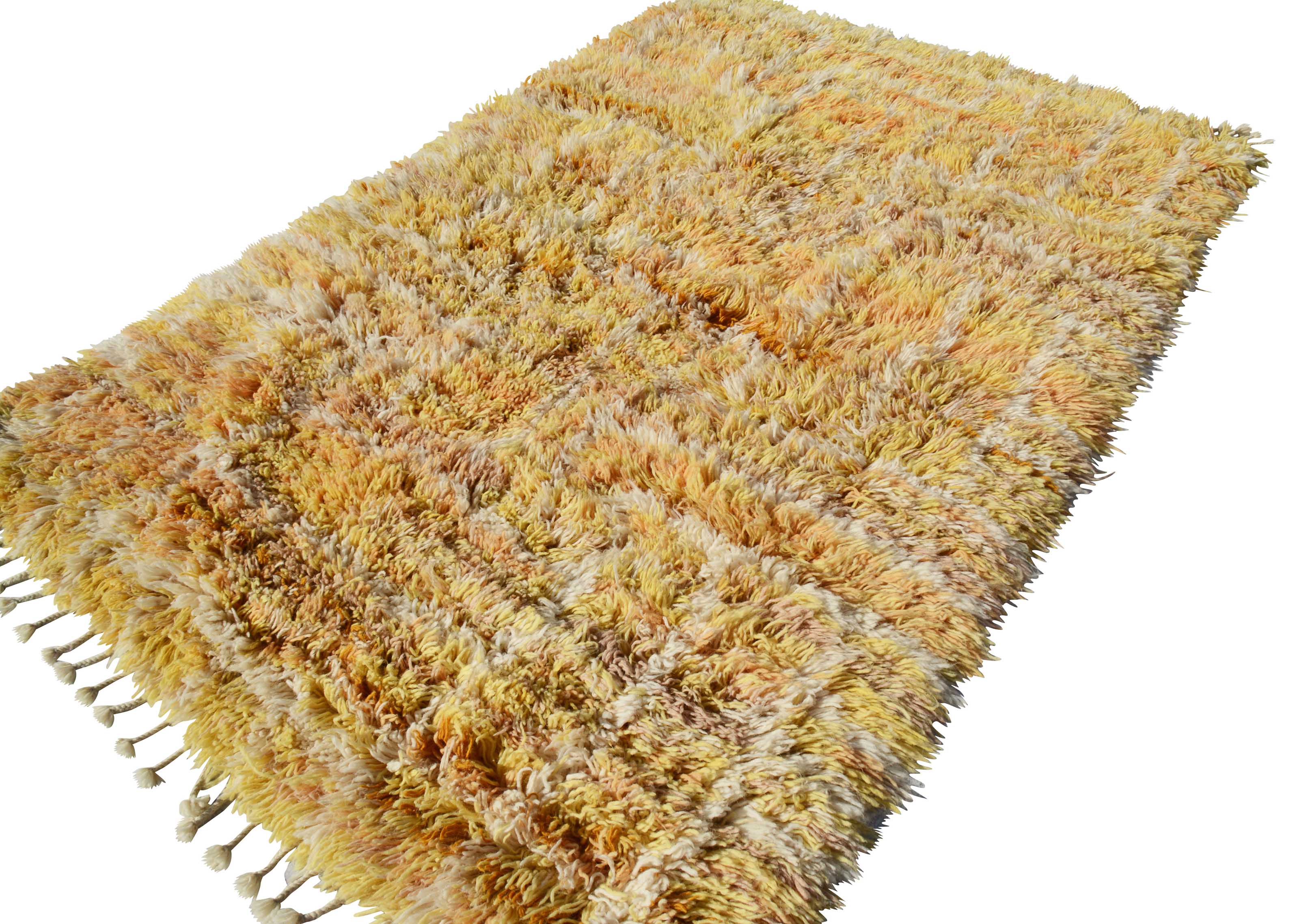 Handmade Yellow Shaggy Moroccan Rug | Multicolor Area Rug