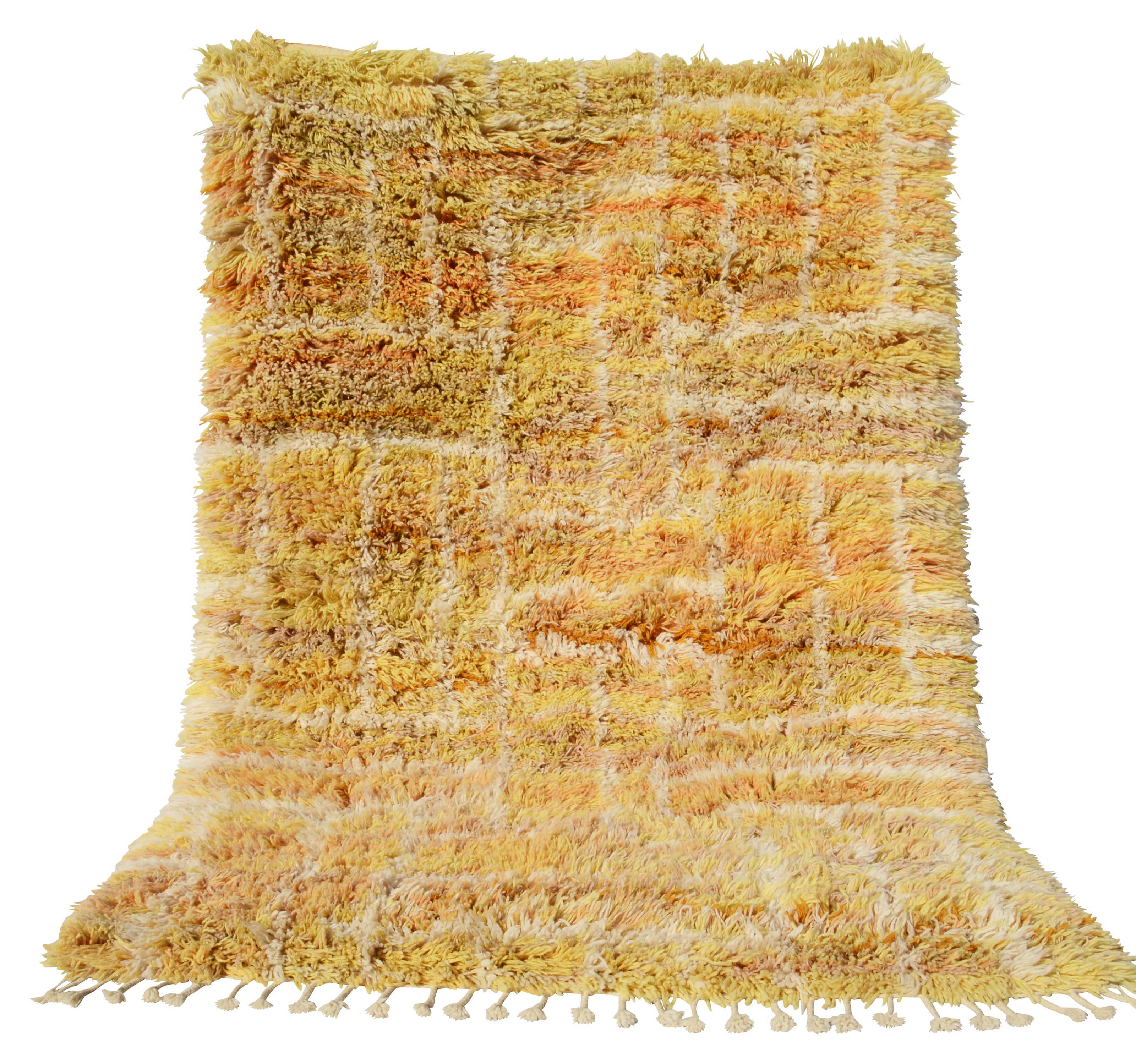 Handmade Yellow Shaggy Moroccan Rug | Multicolor Area Rug