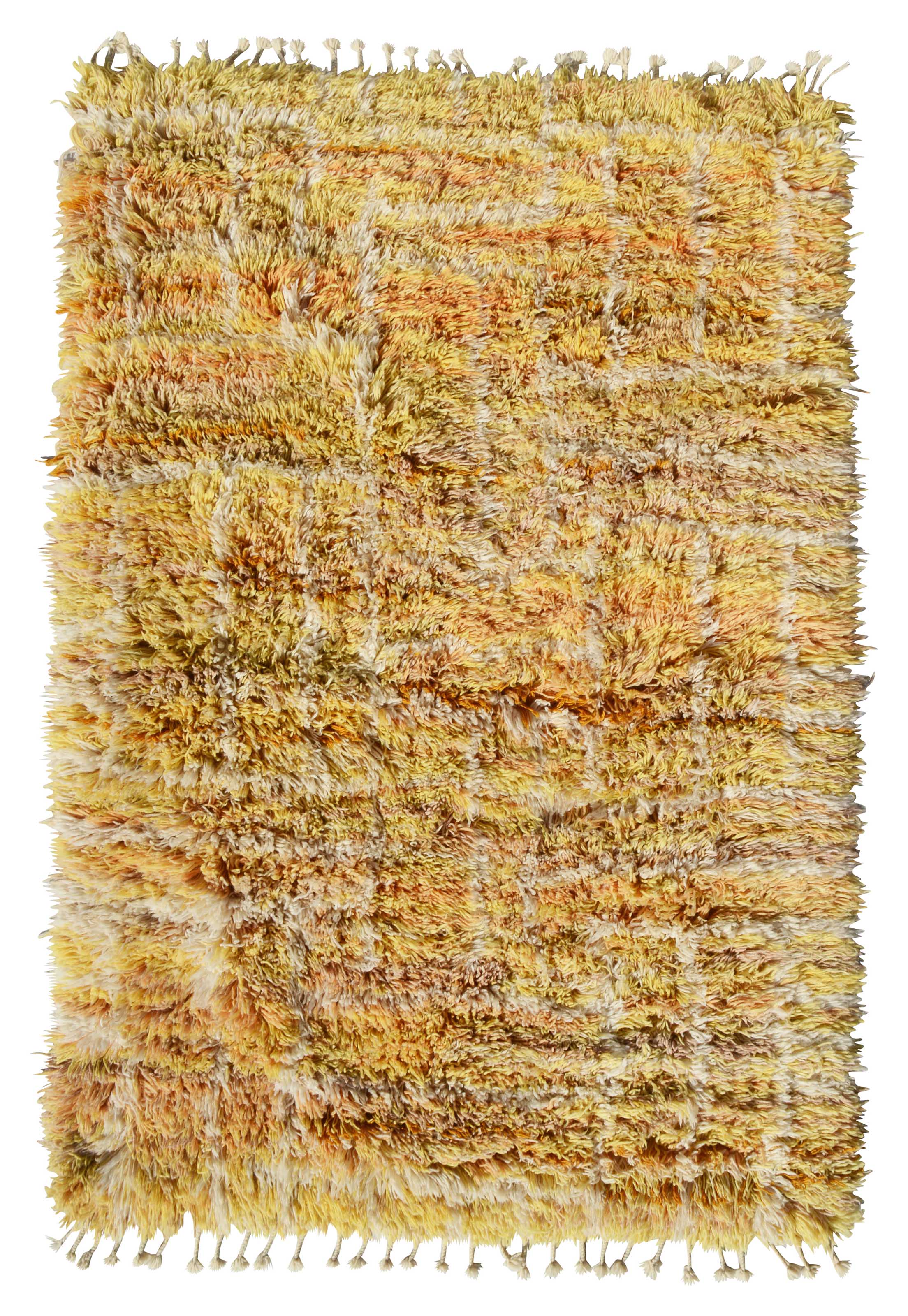 Handmade Yellow Shaggy Moroccan Rug | Multicolor Area Rug