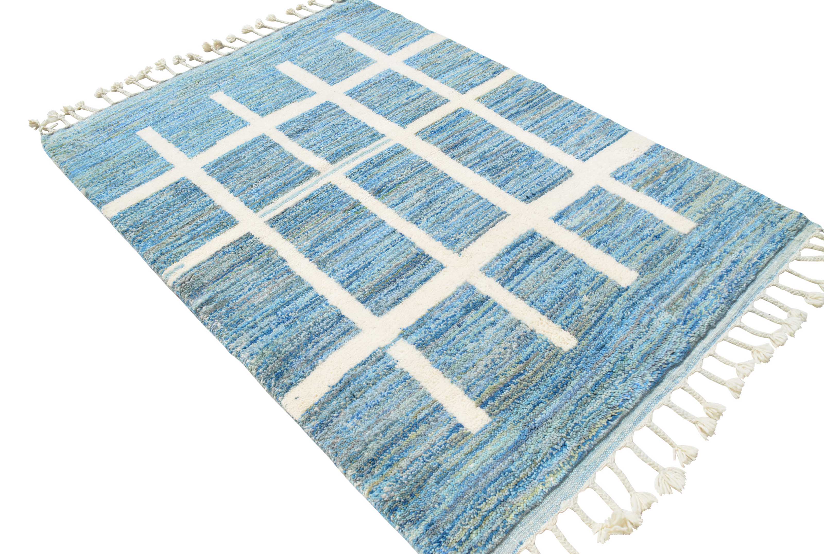 Moroccan Rug Blue white lines Handmade Rug Illuminate Collective