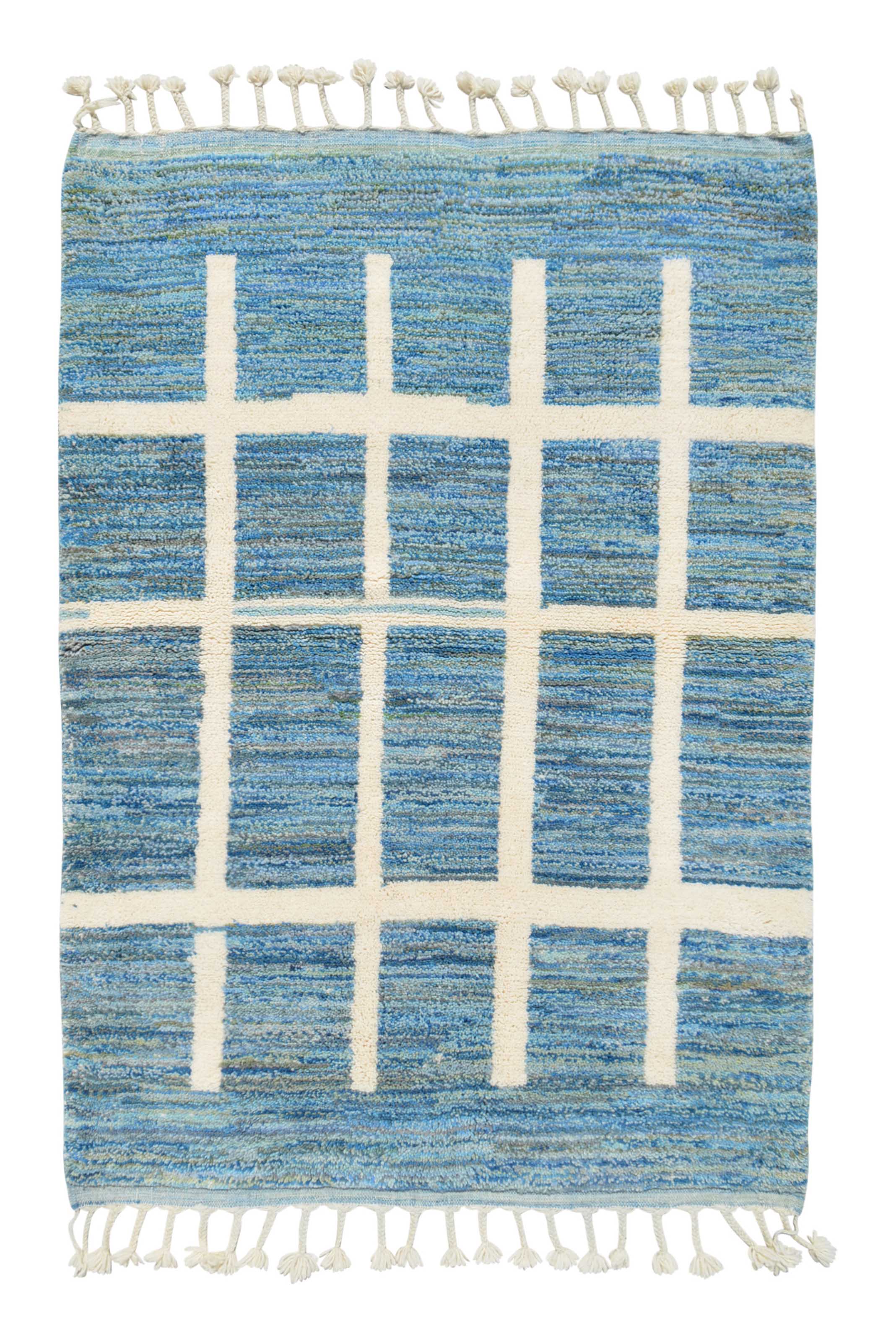 Moroccan Rug Blue white lines Handmade Rug Illuminate Collective