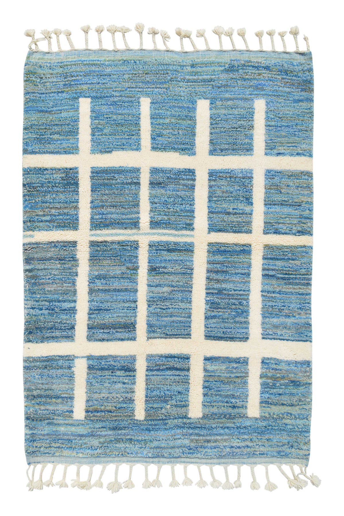 Moroccan Rug Blue white lines Handmade Rug Illuminate Collective