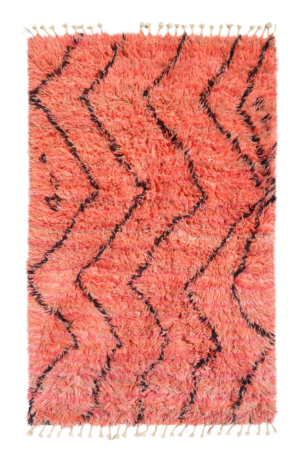 Moroccan Rug Pink black lines shaggy Rug Illuminate Collective