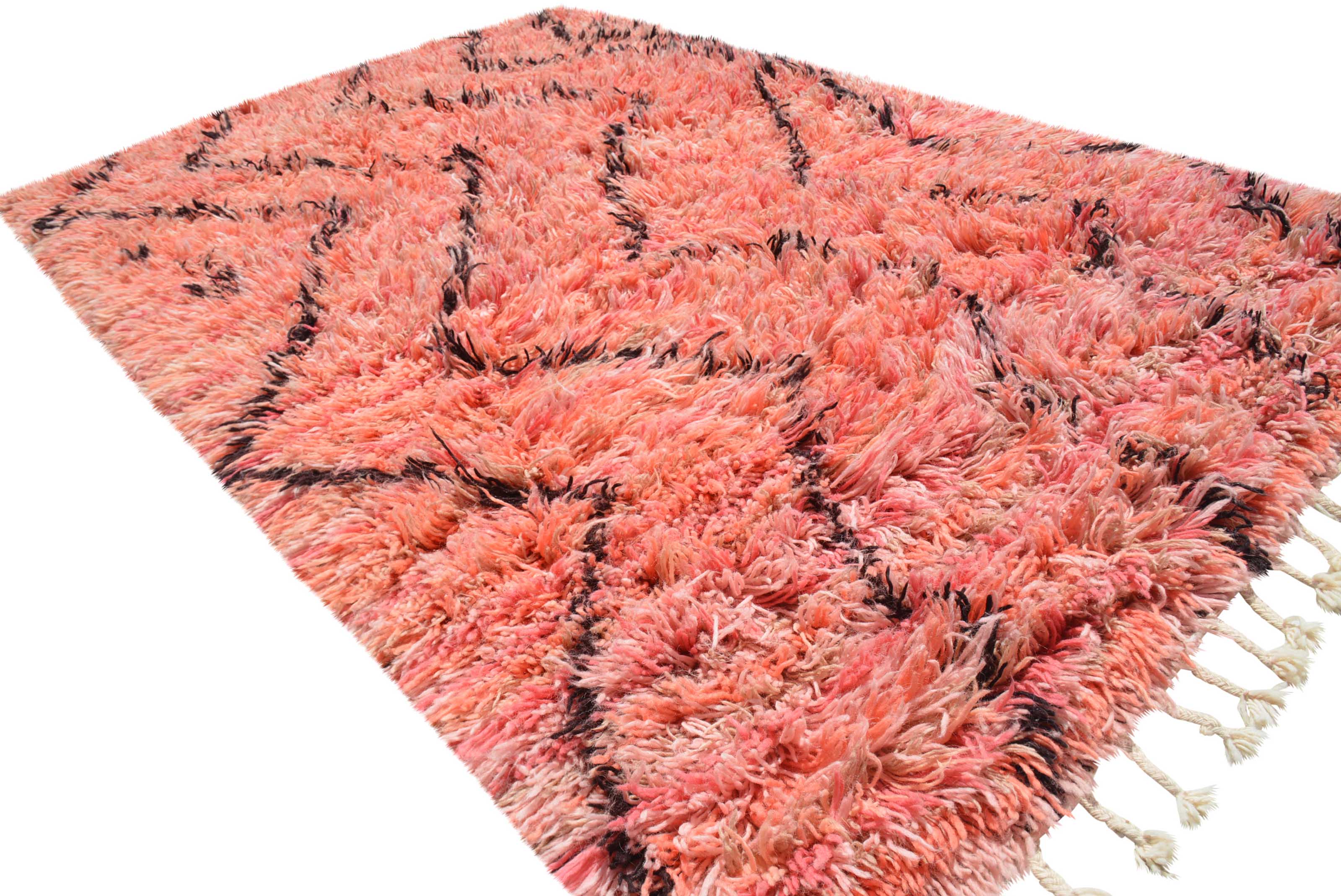 Moroccan Rug Pink black lines shaggy Rug Illuminate Collective