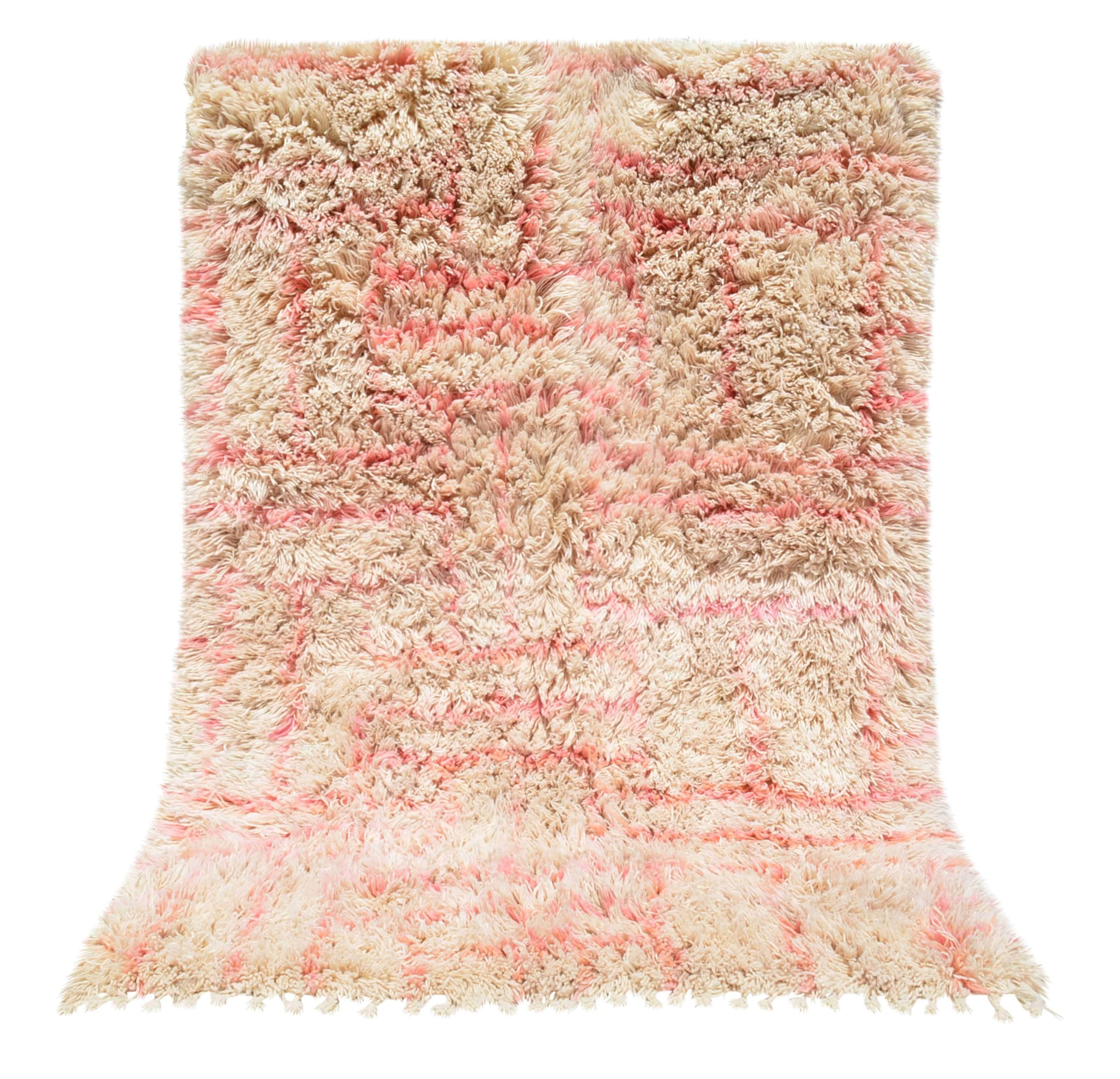 Moroccan Rug Pink line shaggy Rug Illuminate Collective