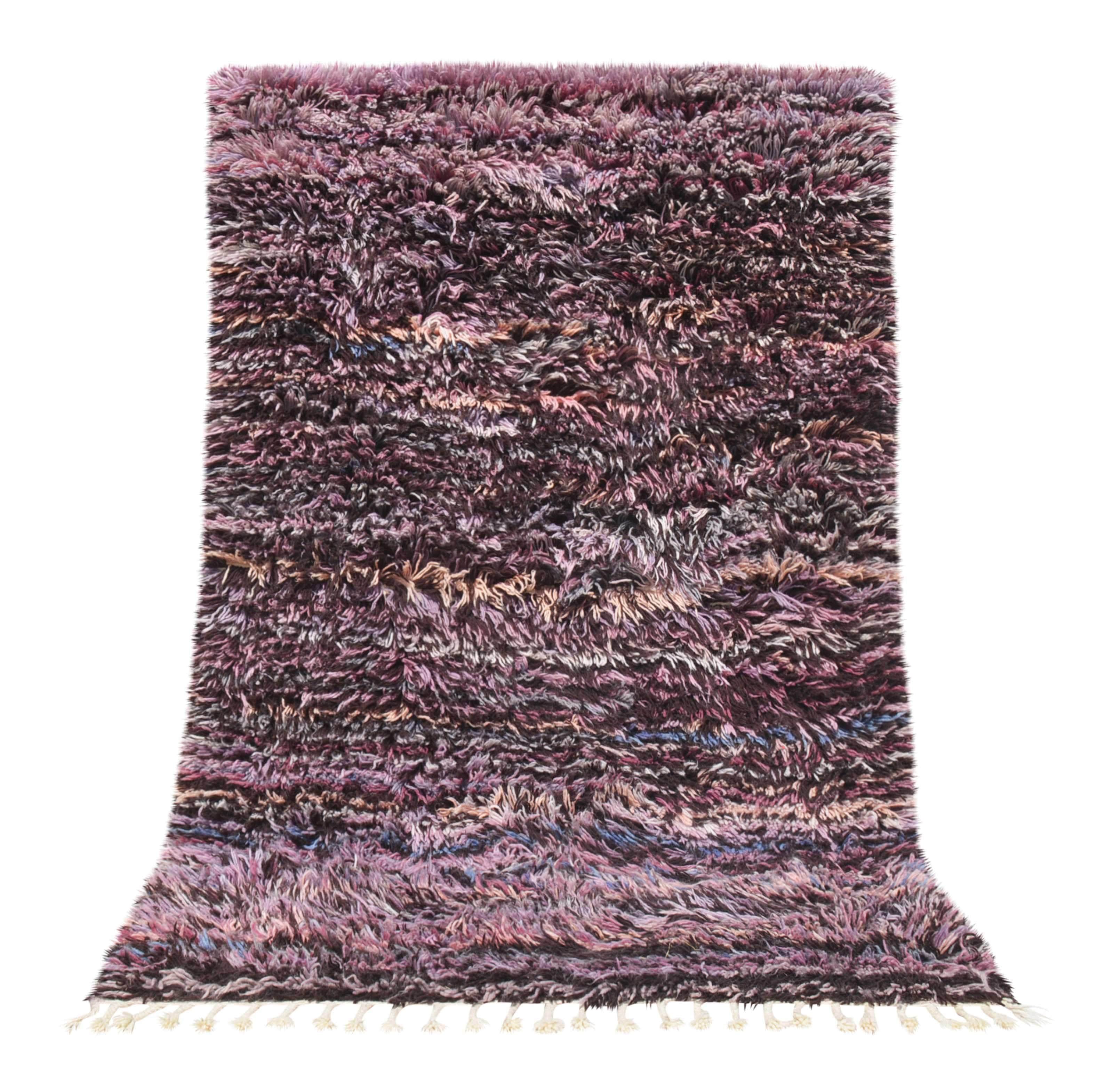 Moroccan Rug Purple Black Shaggy Rug Illuminate Collective