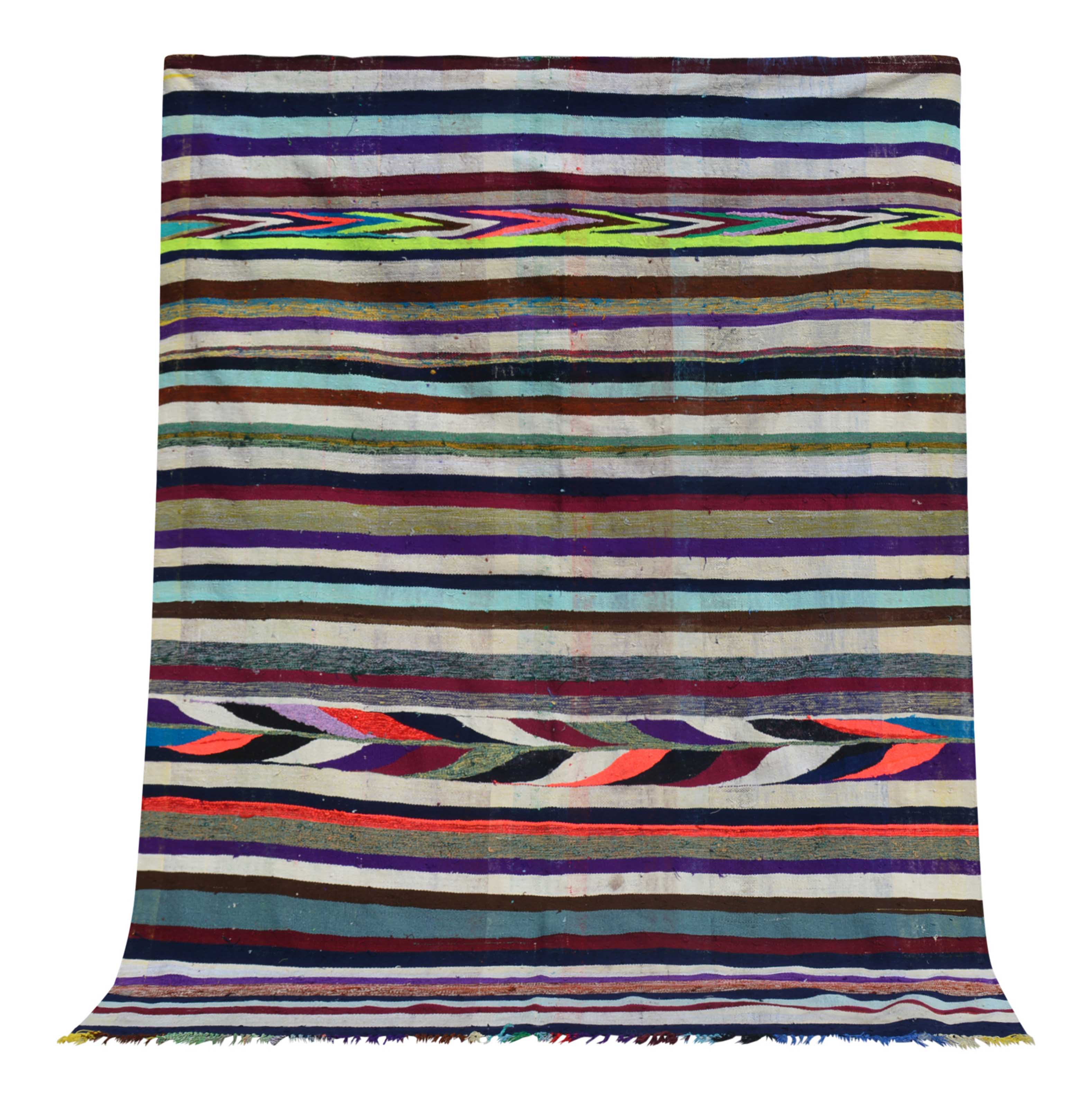 Moroccan Rug Vintage flat weave colorful rows Illuminate Collective