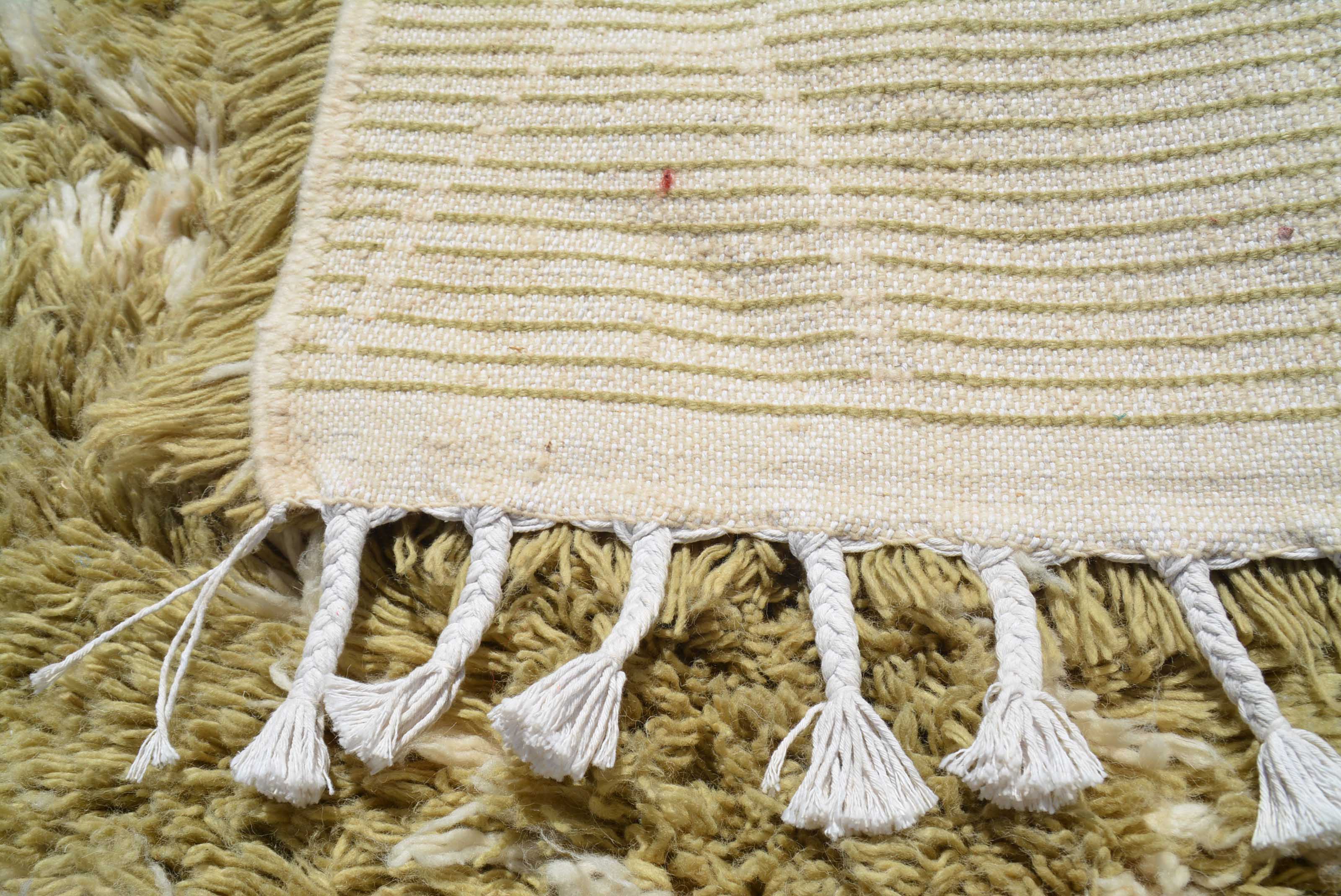 Pea green shaggy Moroccan Rug