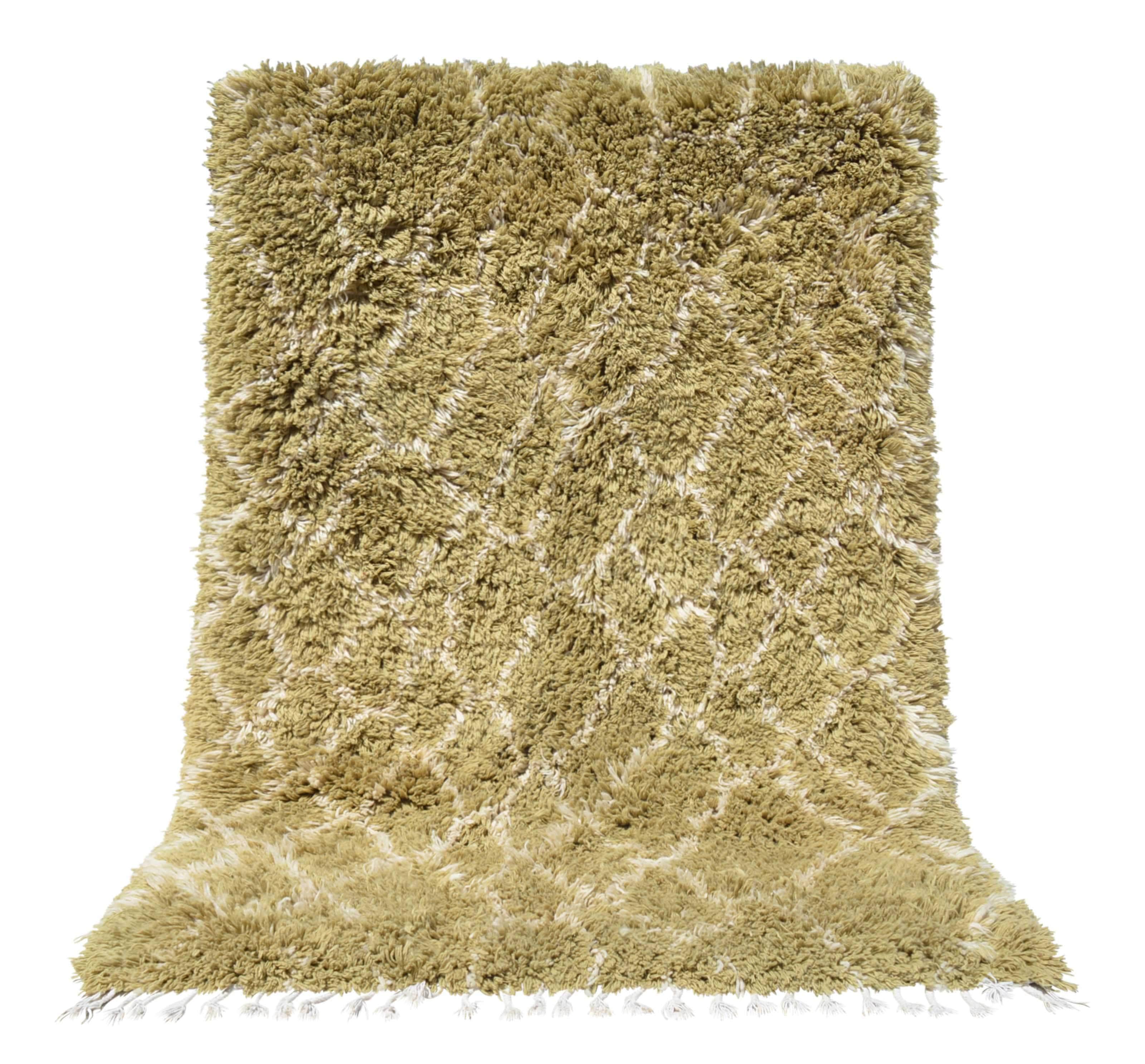 Pea green shaggy Moroccan Rug