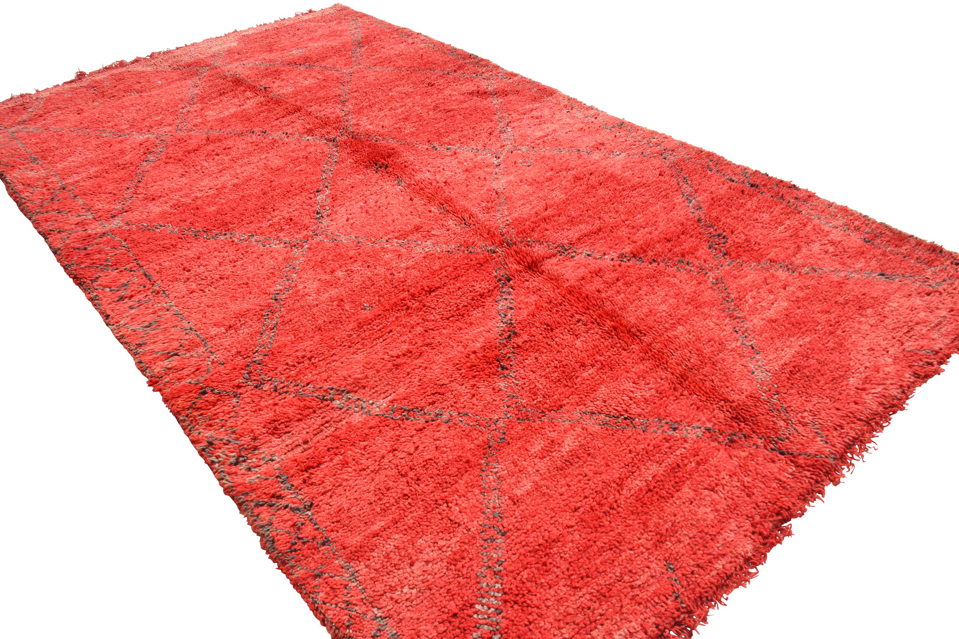 Red Beni Ourain Rug – Handmade Moroccan Wool Rug with Bold Minimalist Design
