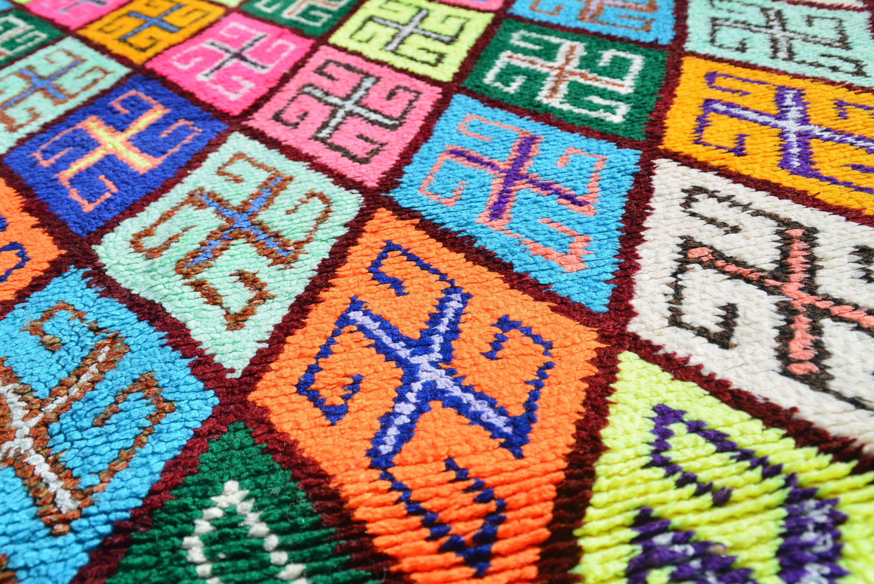 Vintage Moroccan Rug Multicolor White And Pink Rug | Colorful Vintage Kilim Rugs  illuminate collective