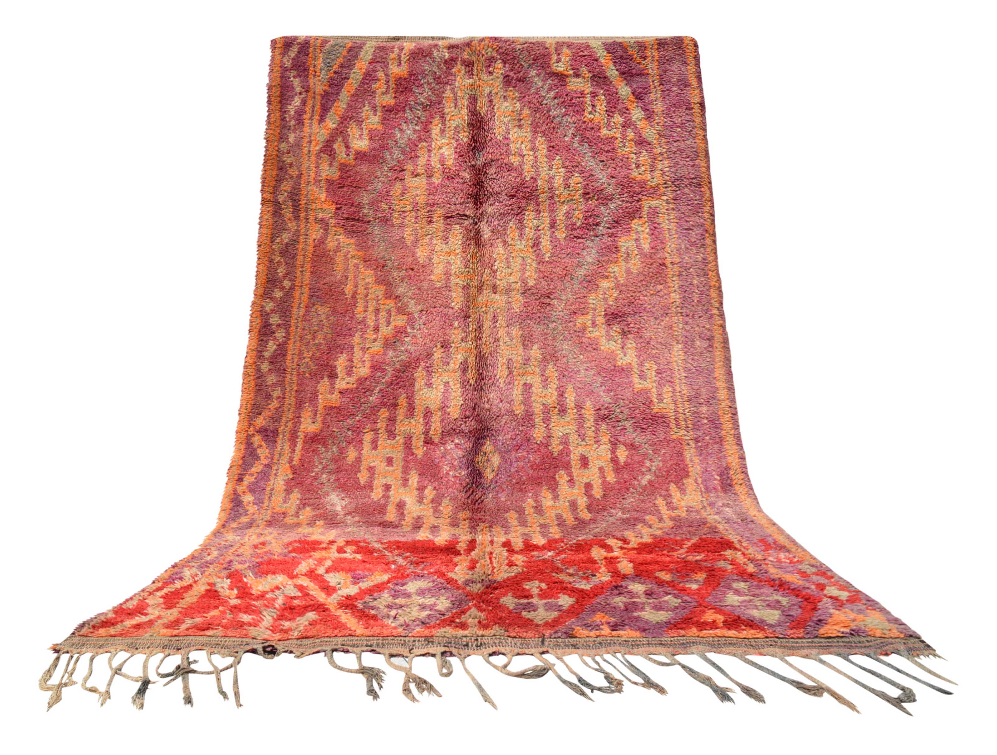 Vintage Moroccan Rug - Orange And Red Rug - Purple Runners Rugs